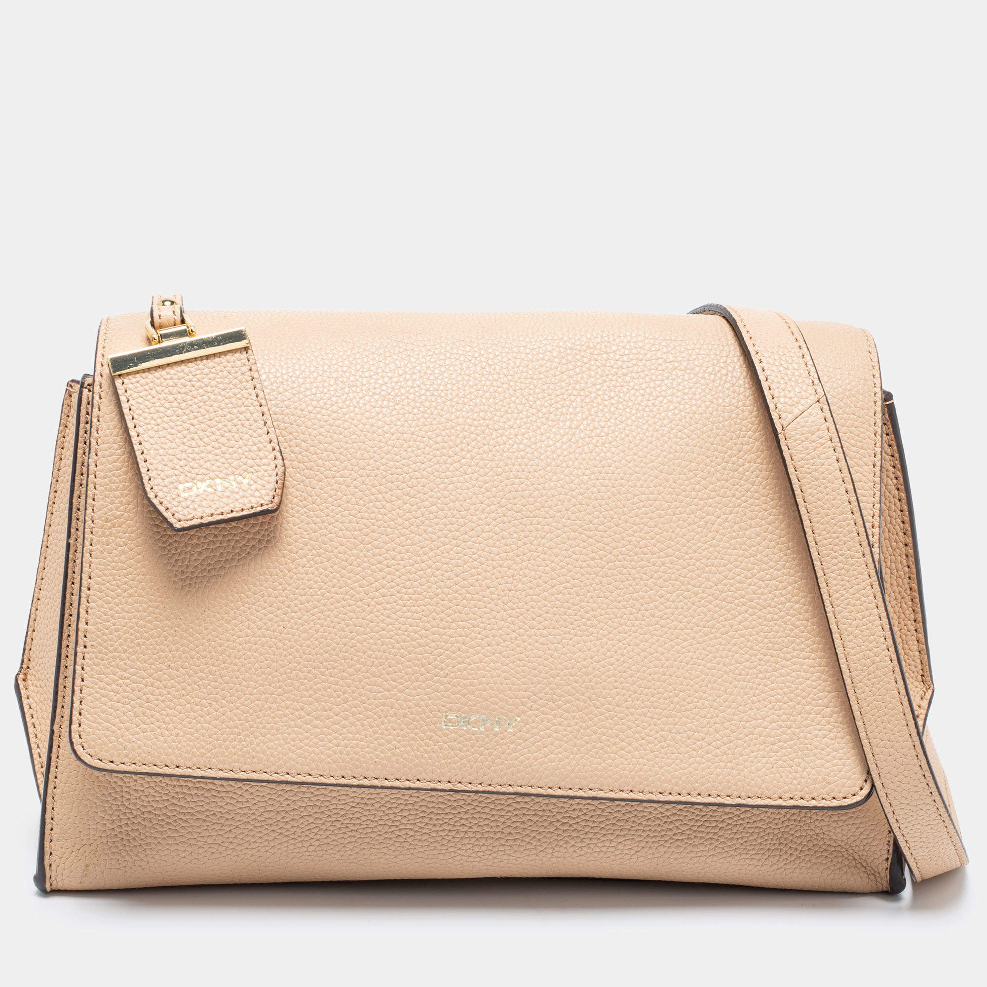 Pre Owned DKNY Beige Leather Bryant Flap Crossbody Bag