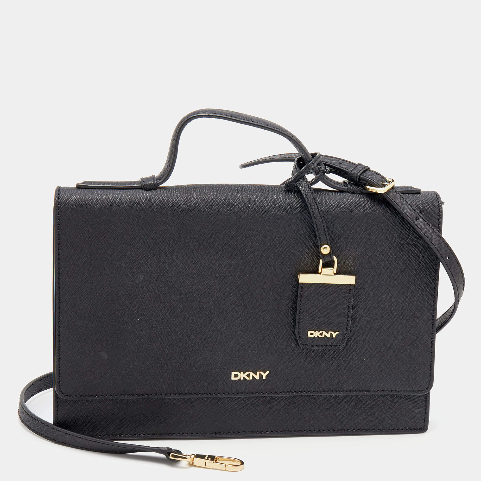 مملوكة مسبقًا حقيبة كروس دي كي أن واي جلد أسود بقلاب