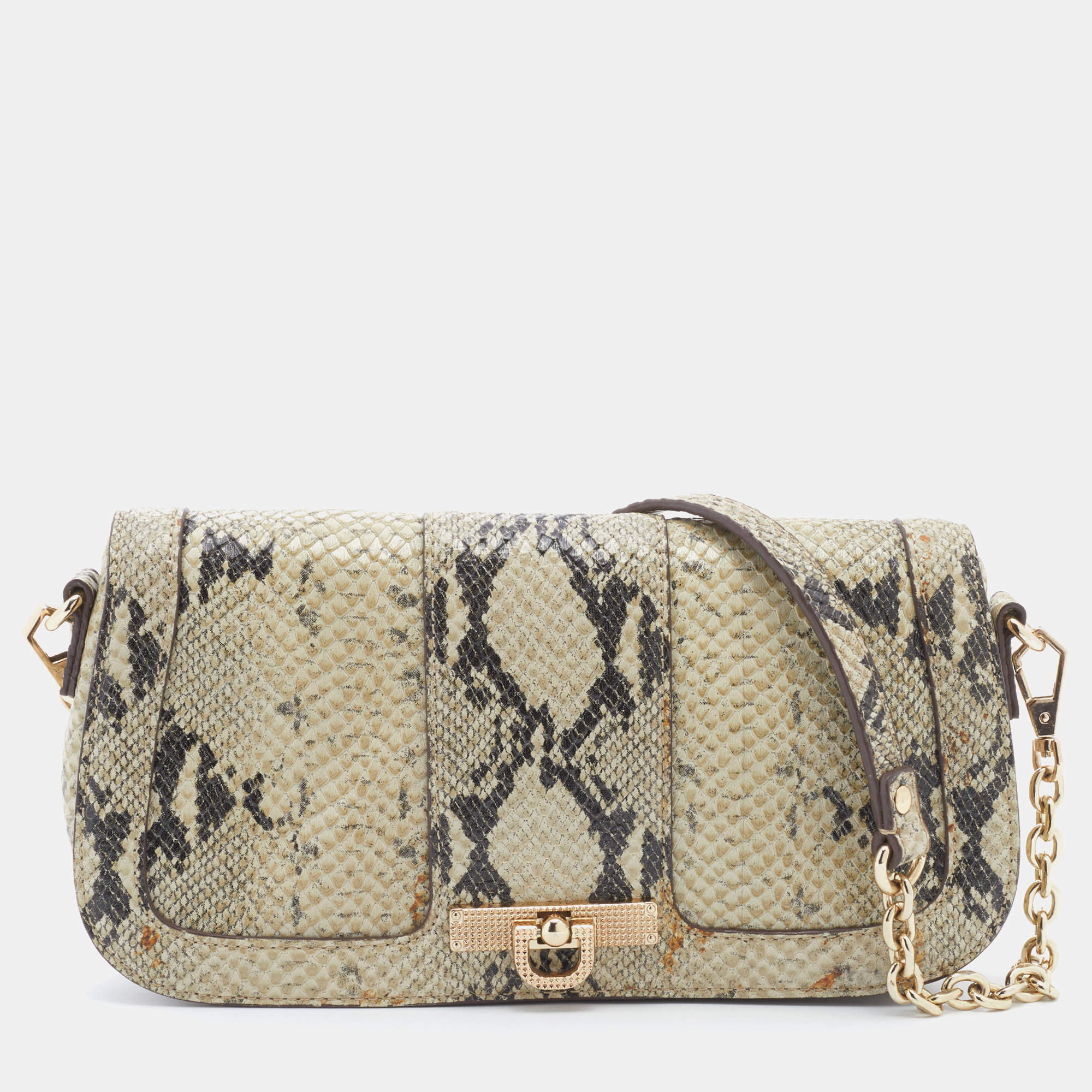 Pre Owned DKNY Beige Python Embossed Leather Shoulder Bag
