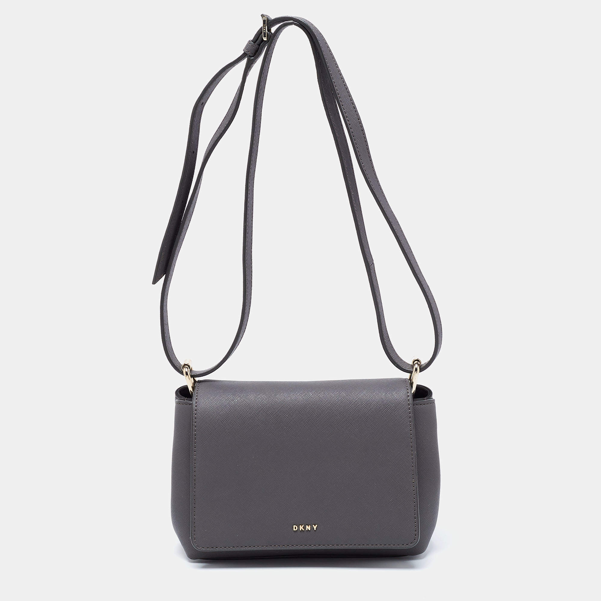 مملوكة مسبقًا DKNY Grey Saffiano Leather Robinson Flap Crossbody Bag