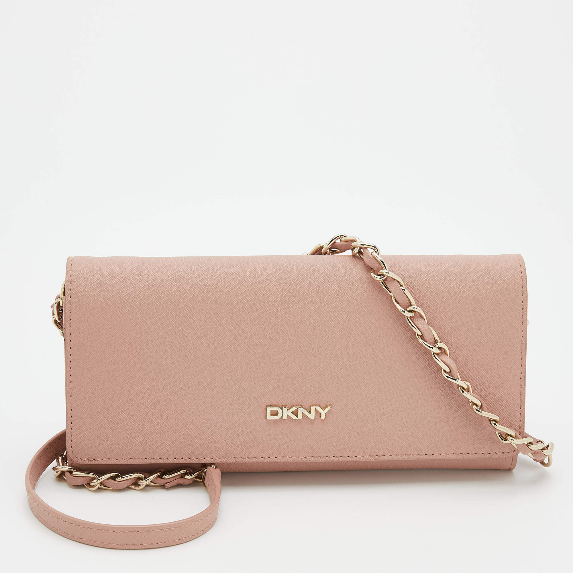 Pre Owned DKNY Beige Leather Wallet On Chain