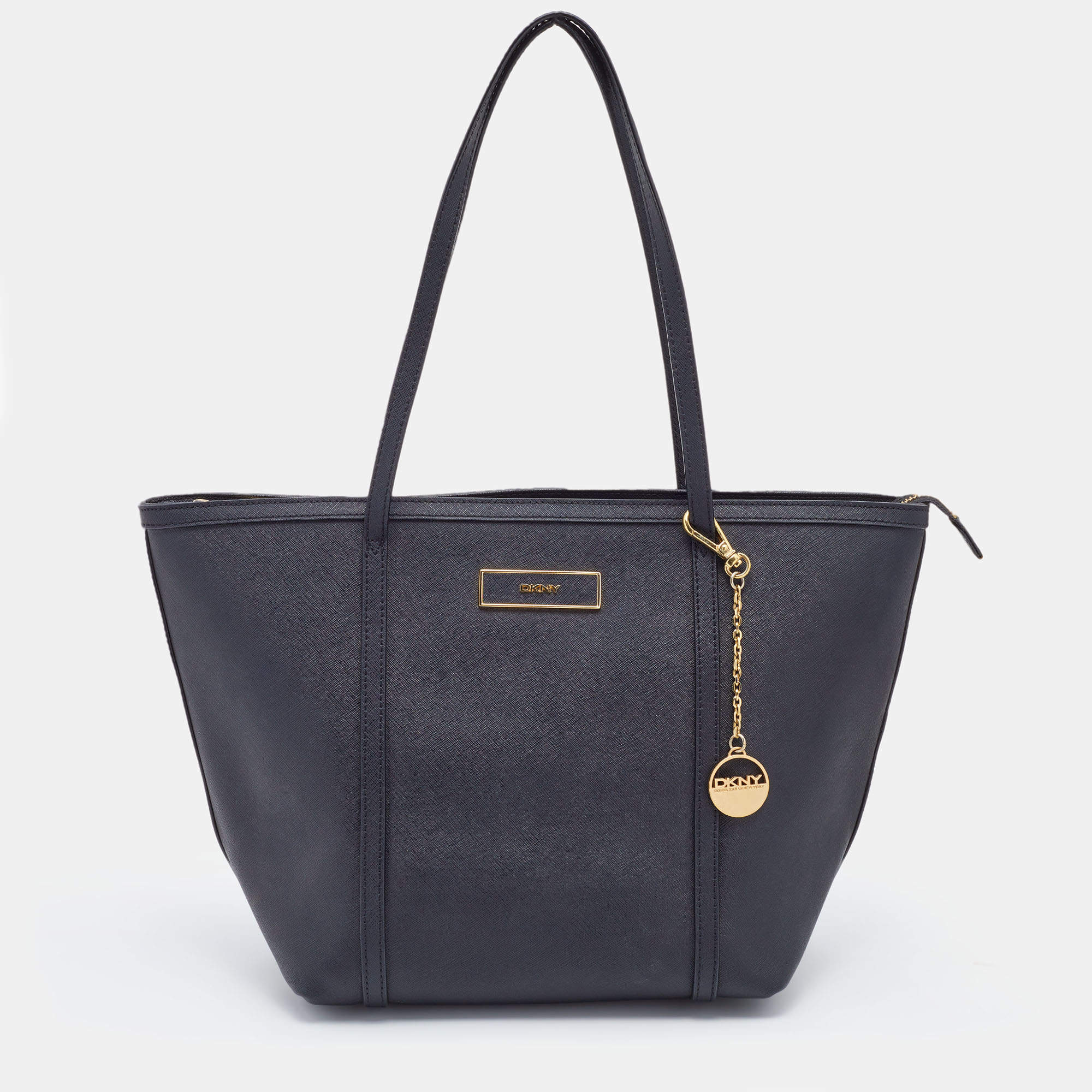 Pre Owned حقيبة يد توتس دي كي إن واي جلد أسود سحاب علوي 