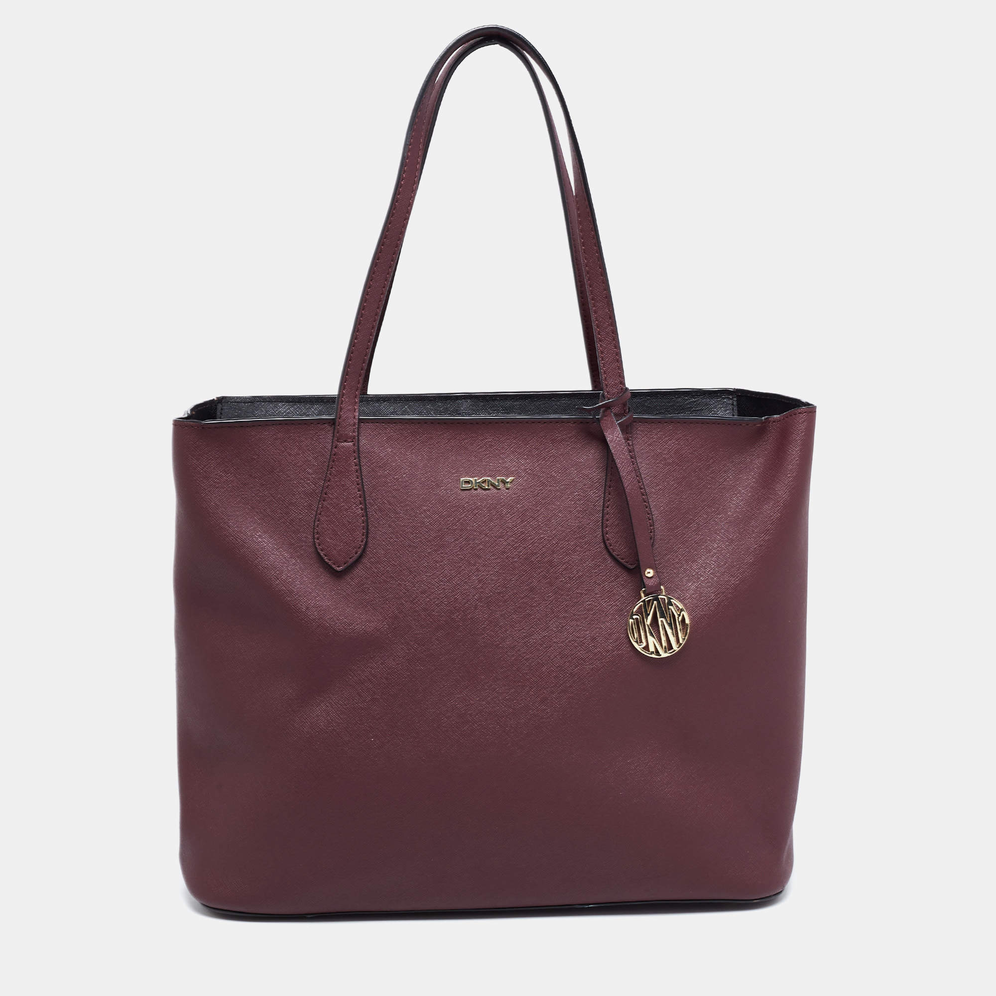 Pre Owned DKNY Burgundy Leather Shopper Tote