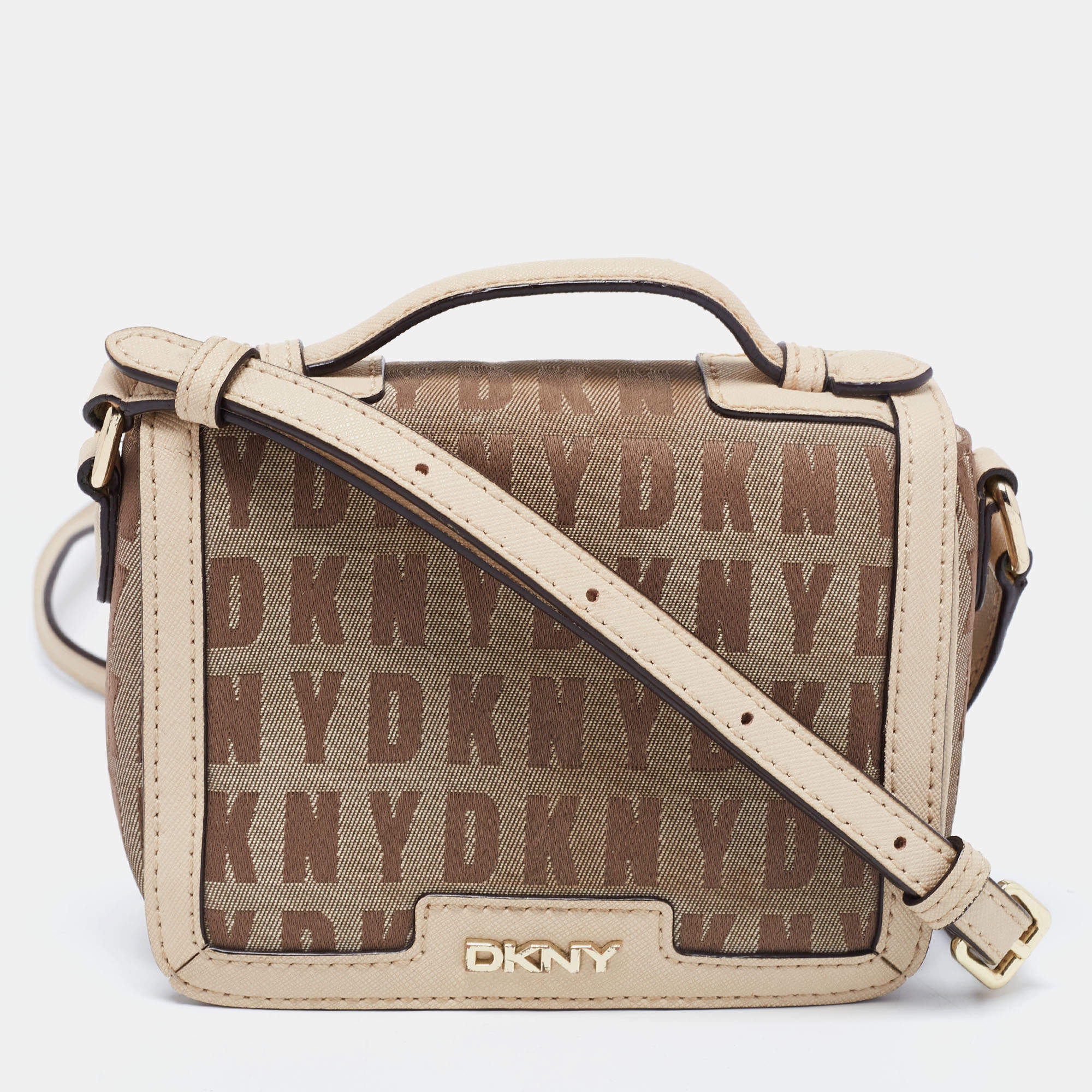 Pre Owned DKNY Beige Signature Canvas and Leather Shoulder Bag