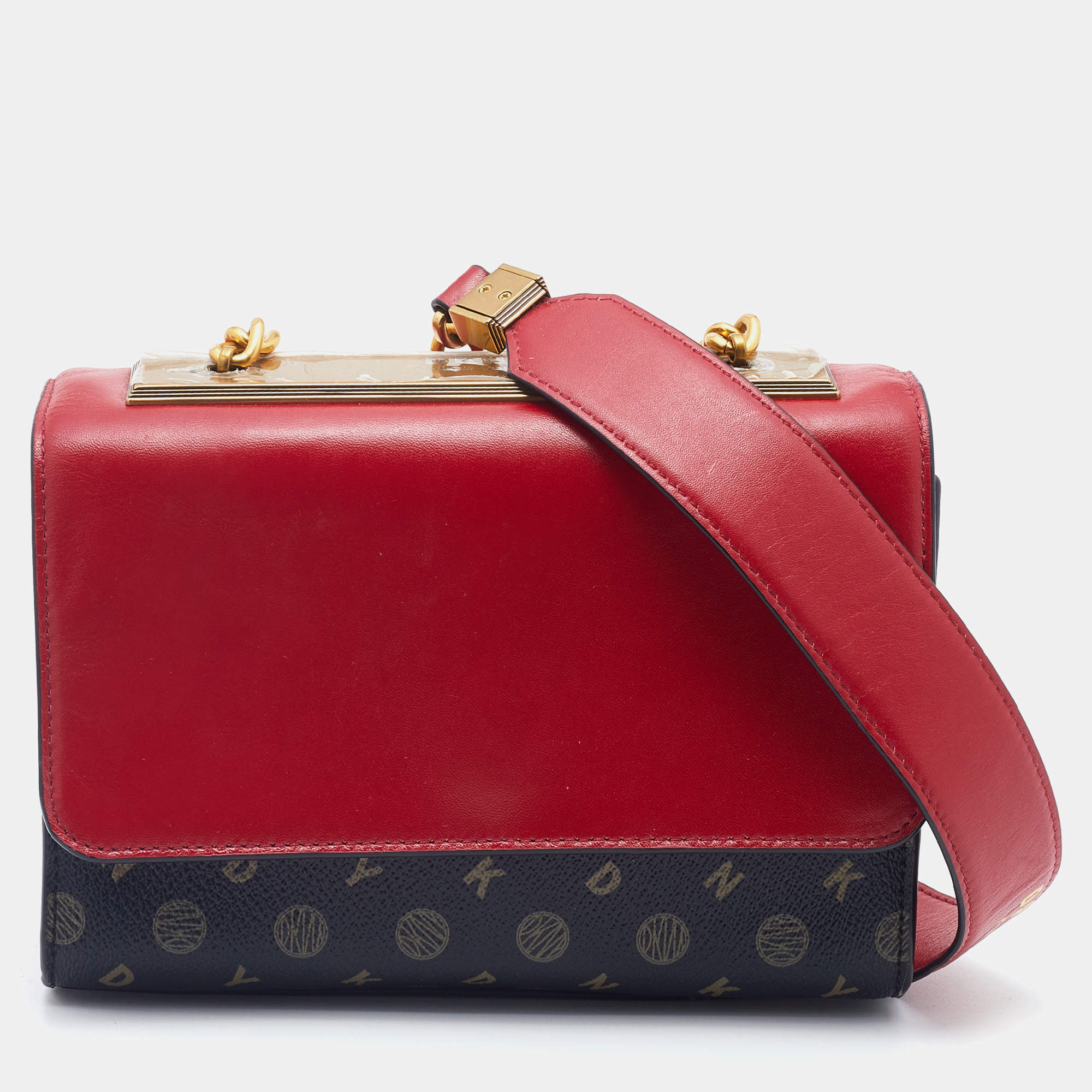 Pre Owned DKNY Tri Color Coated Canvas and Leather Flap Shoulder Bag