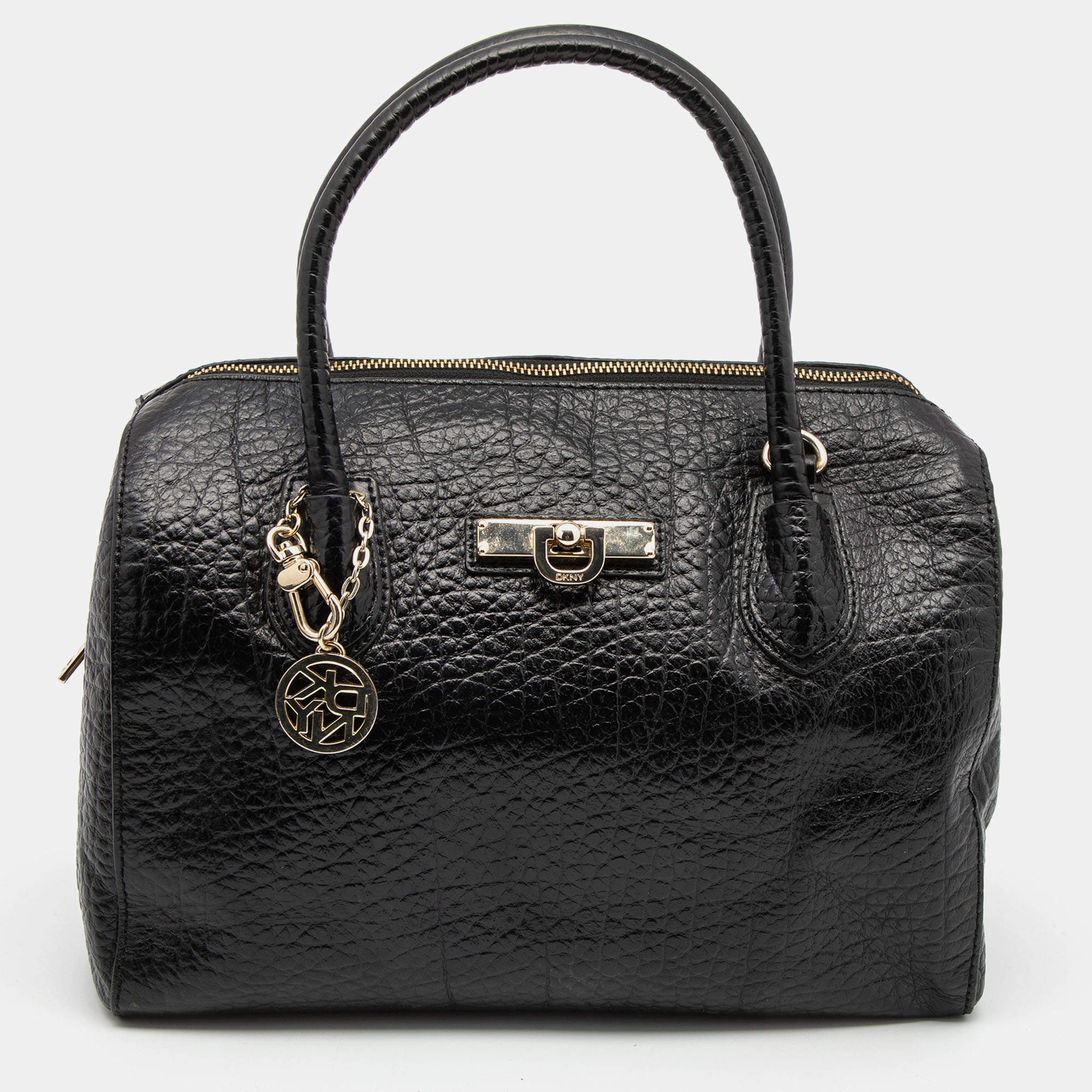 Pre Owned DKNY Black Grained Leather Satchel