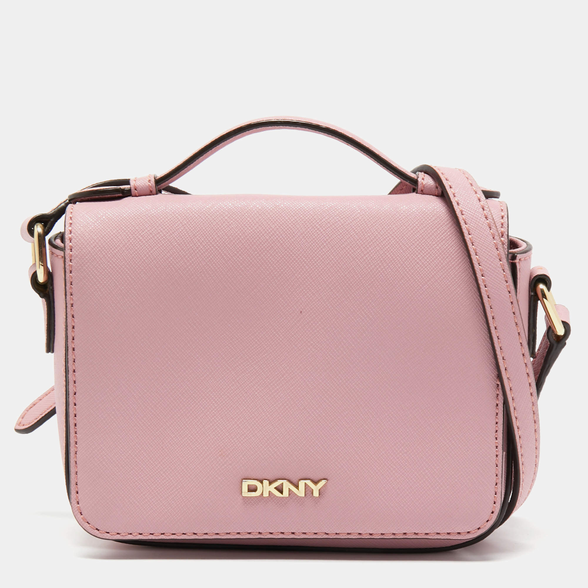 Pre Owned DKNY Pink Leather Flap Crossbody Bag