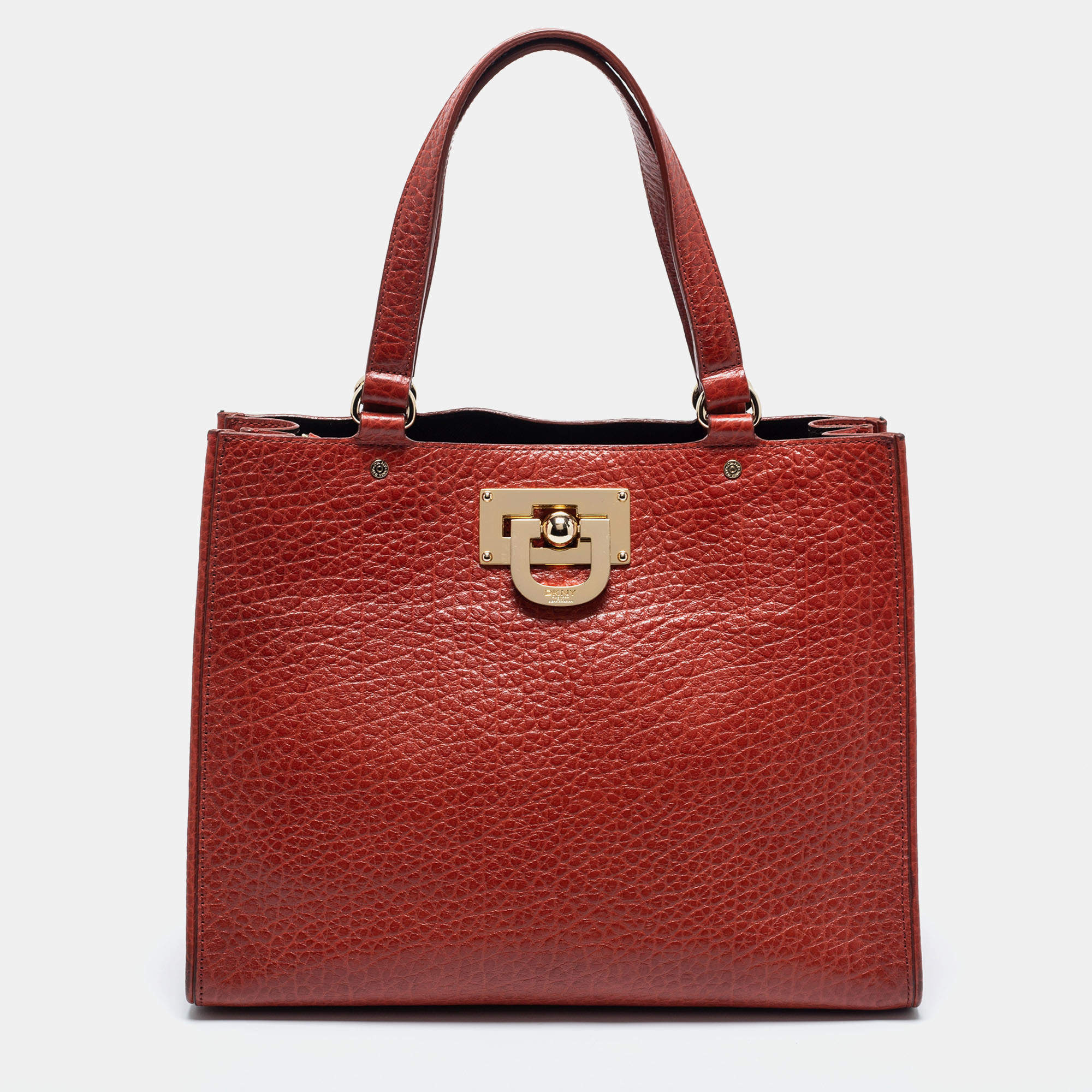 Pre Owned DKNY Brown Grained Leather Middle Zip Tote