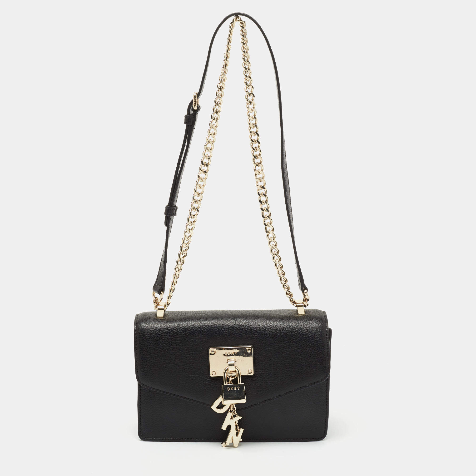 Pre Owned DKNY Black Leather Padlock Flap Shoulder Bag