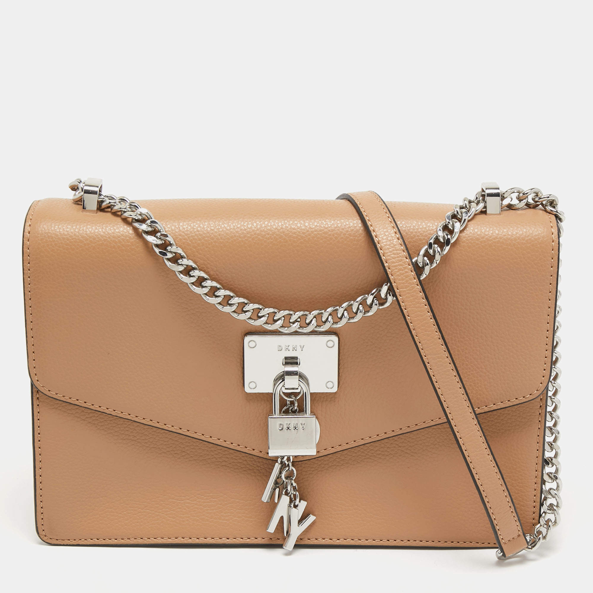 Pre Owned DKNY Beige Leather Elissa Chain Shoulder Bag