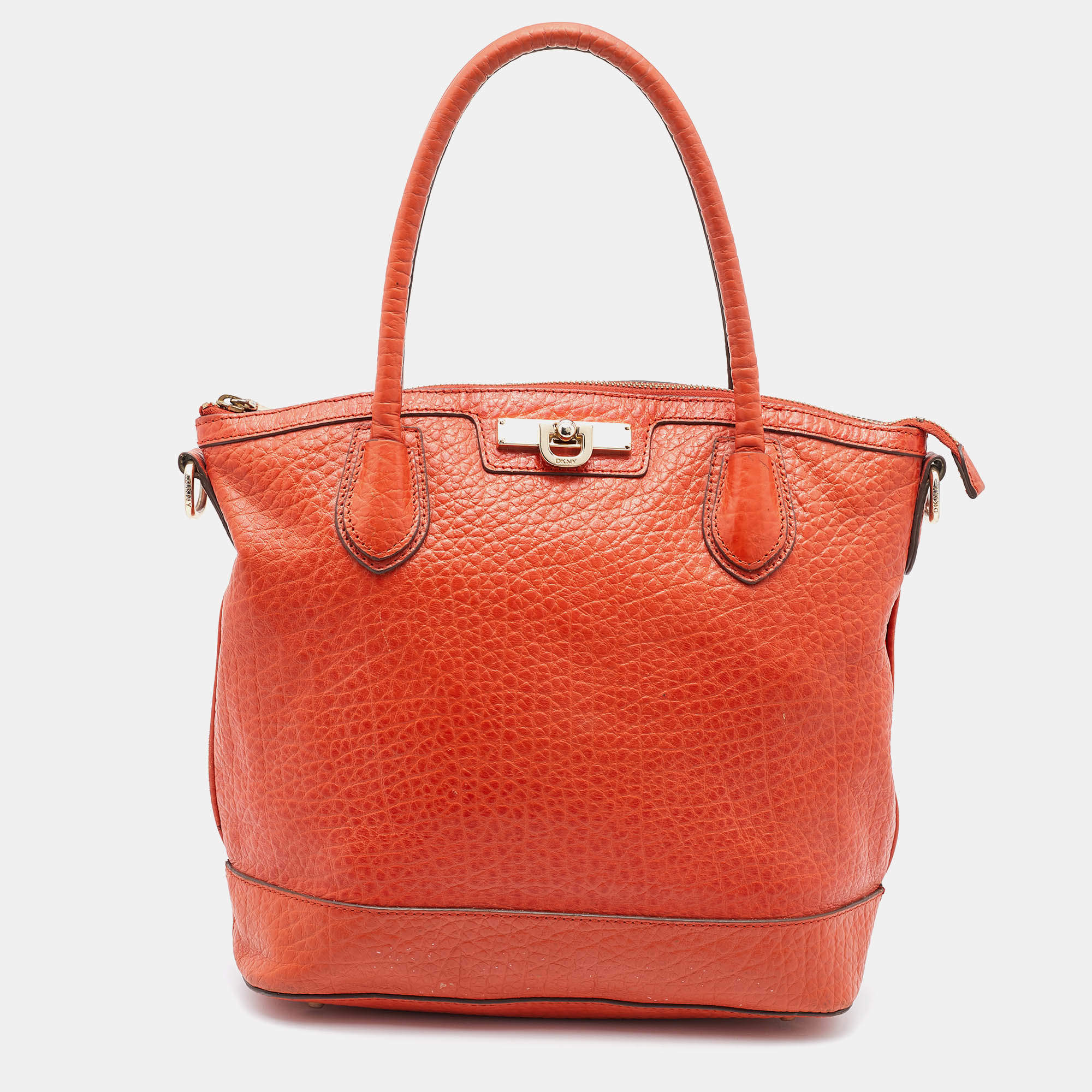 DKNY Orange Leather Top Zip Tote