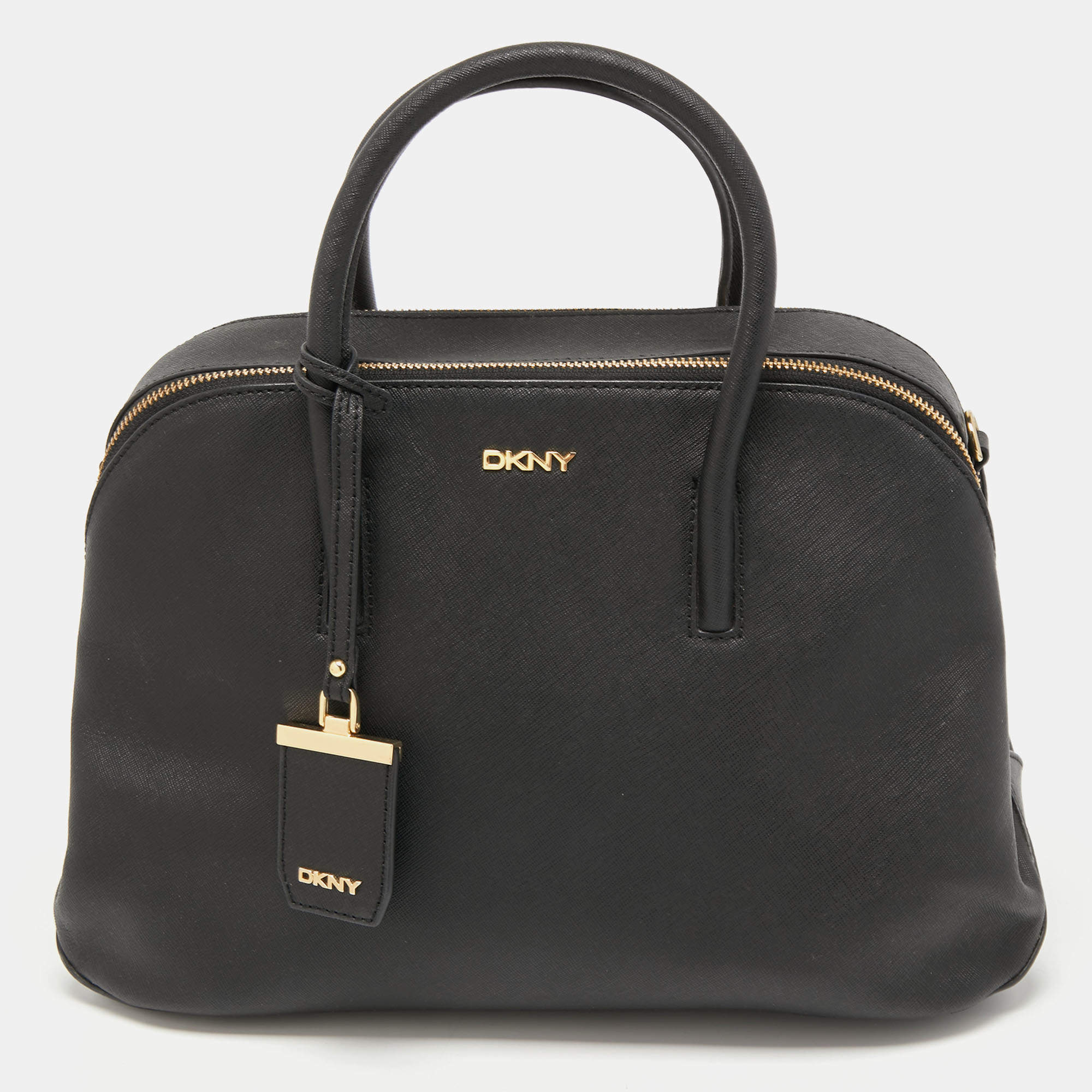 Pre Owned Dkny Black Saffiano Leather Double Zip Satchel