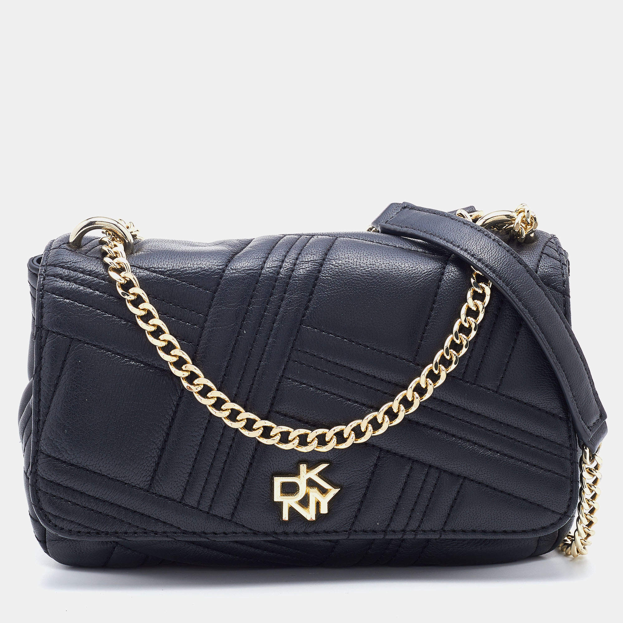 Pre Owned DKNY Black Quilted Leather Allen Flap Shoulder Bag