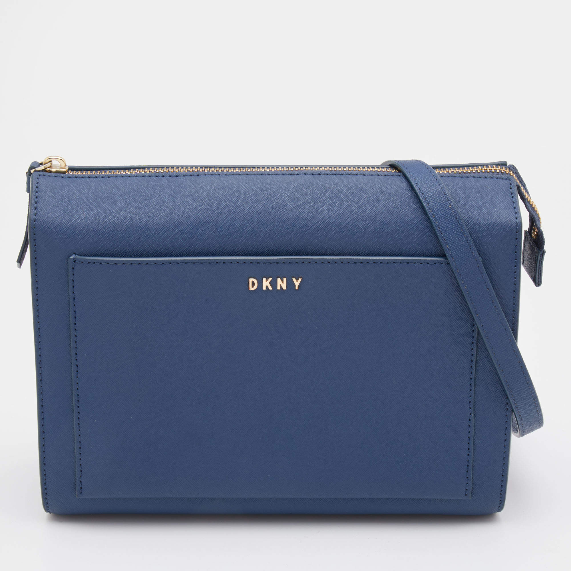 Pre Owned DKNY Blue Saffiano Leather Shoulder Bag