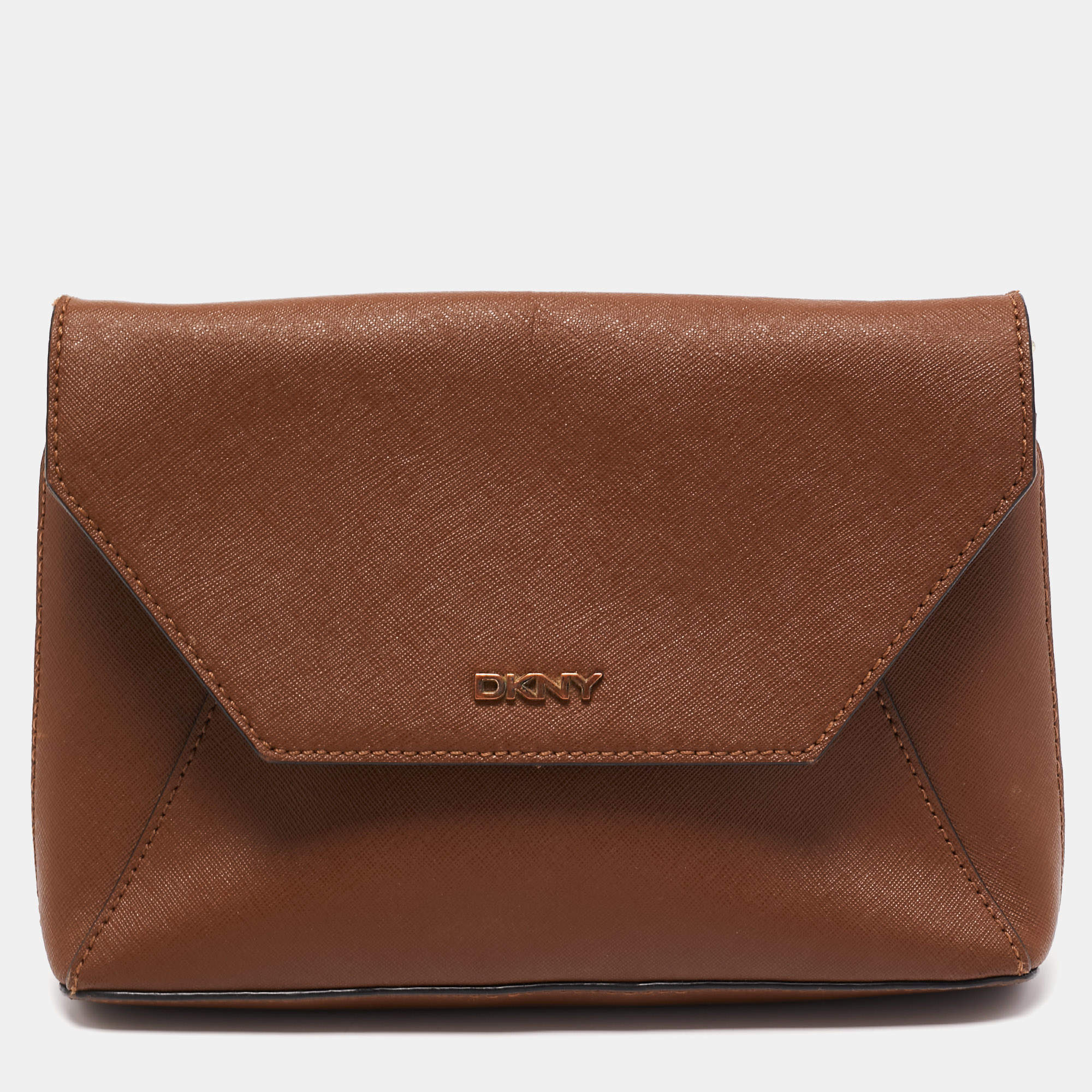 Pre Owned DKNY Brown Leather Envelope Strap Pouch