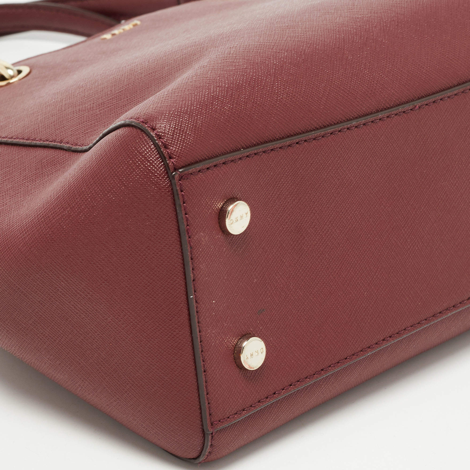 Dkny Burgundy Saffiano Leather Middle Zip Tote