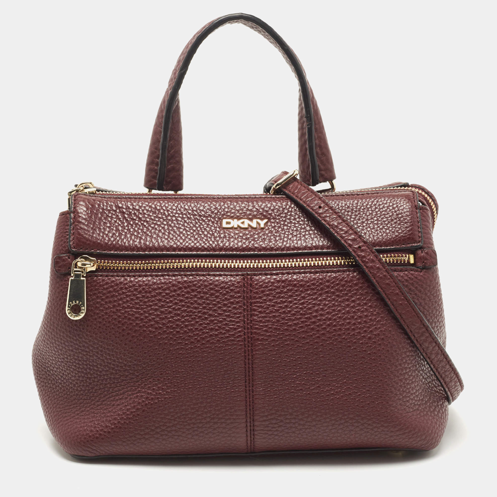 Pre Owned DKNY Burgundy Grained Leather Satchel