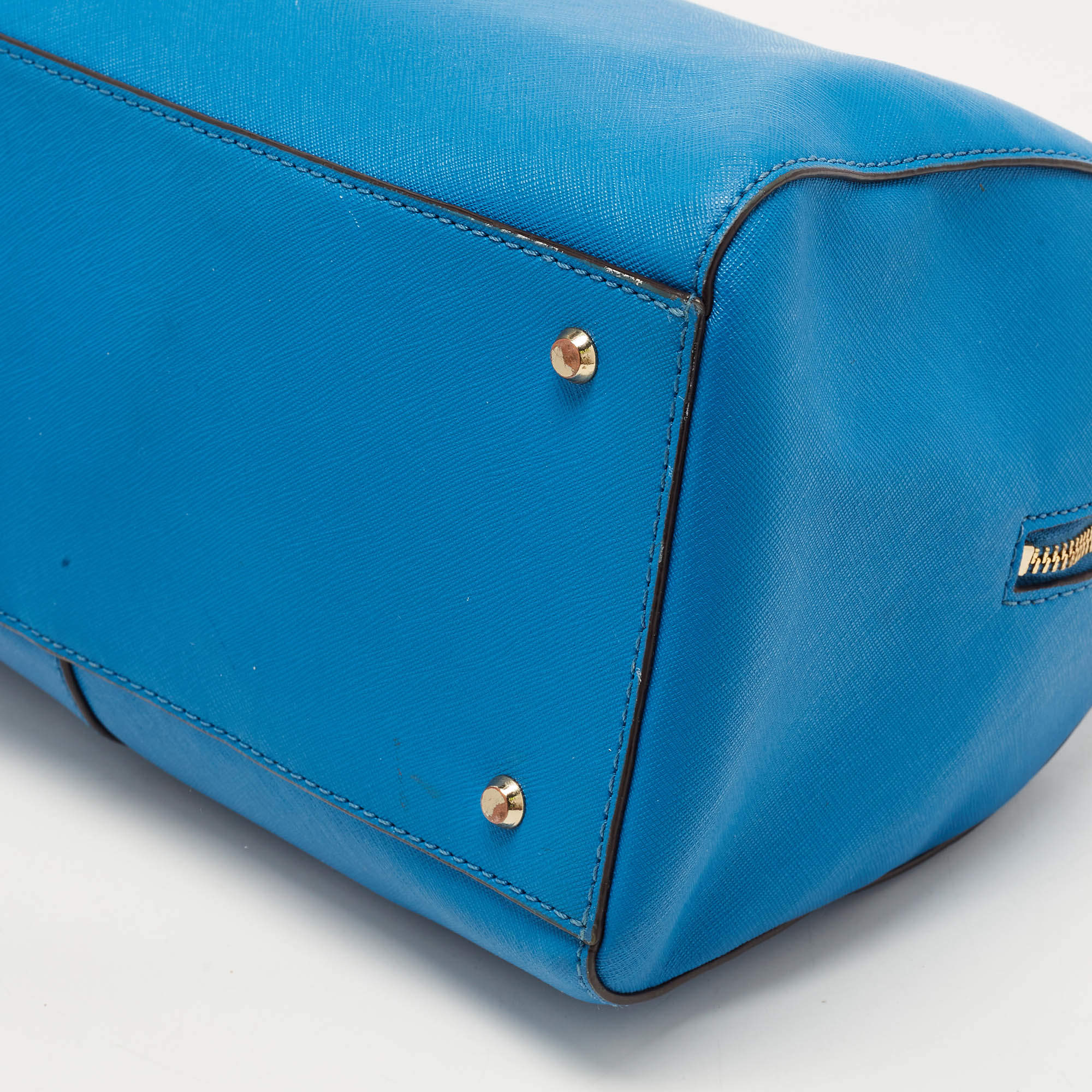 DKNY Blue Saffiano Leather Logo Boston Bag