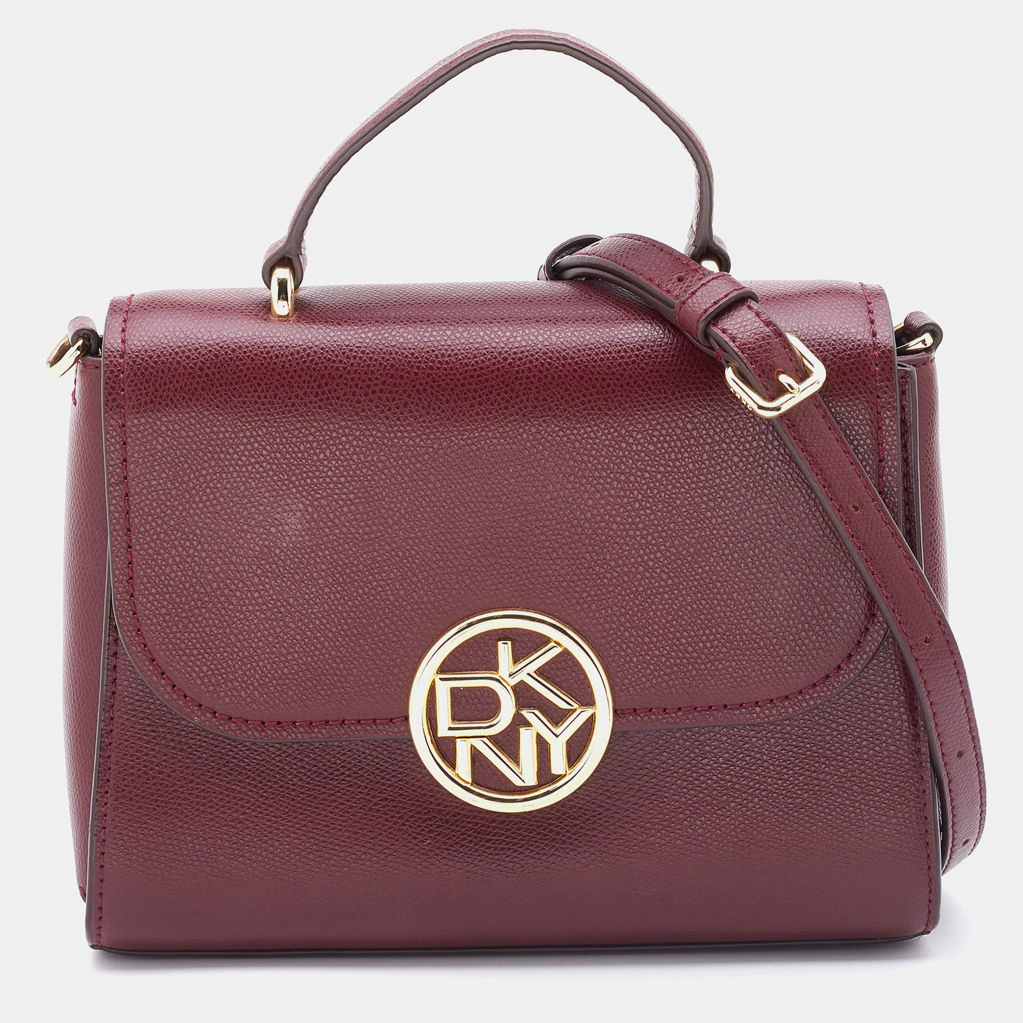 Pre Owned DKNY Red Leather Flap Top Handle Bag