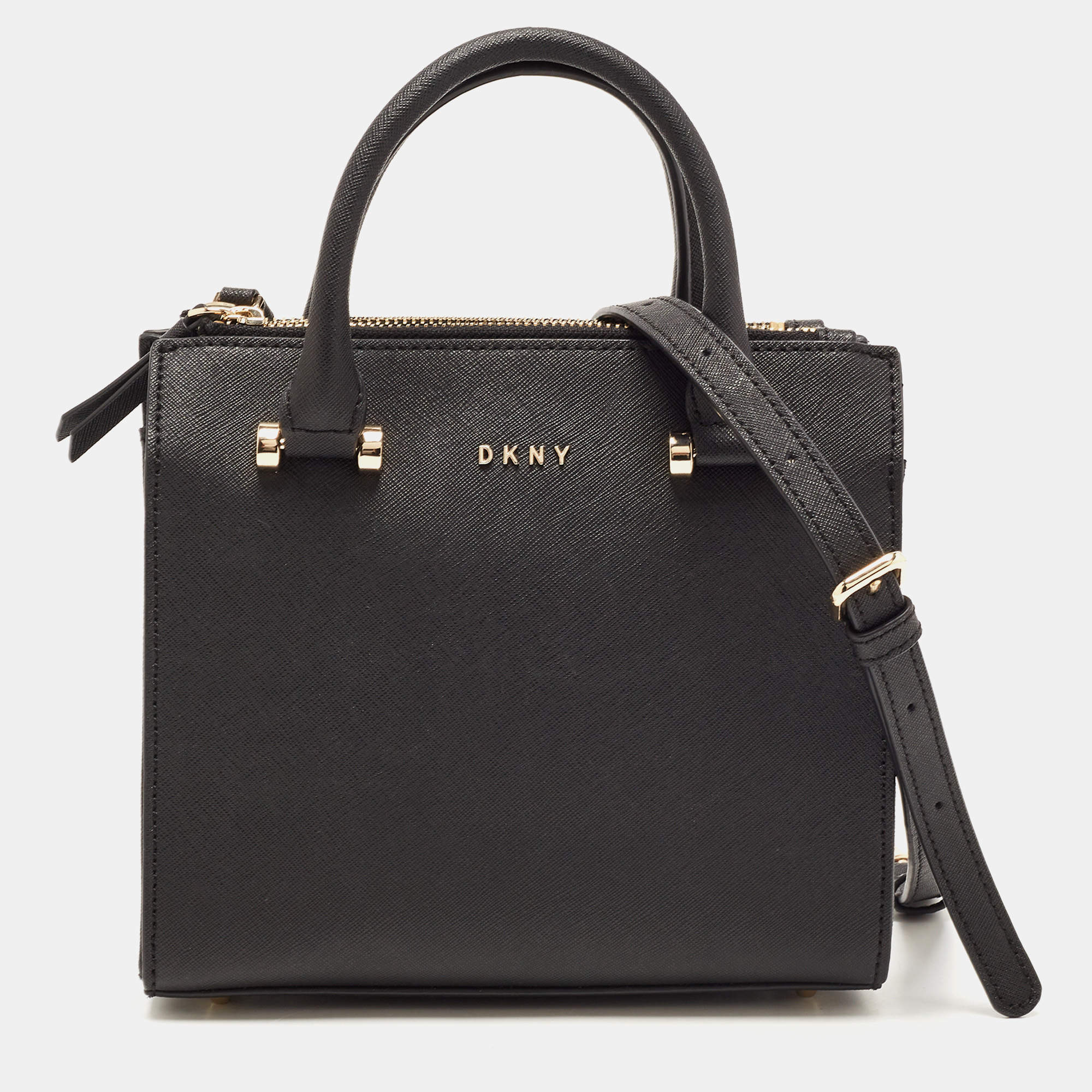 Pre Owned DKNY Black Saffiano Leather Double Zip Tote