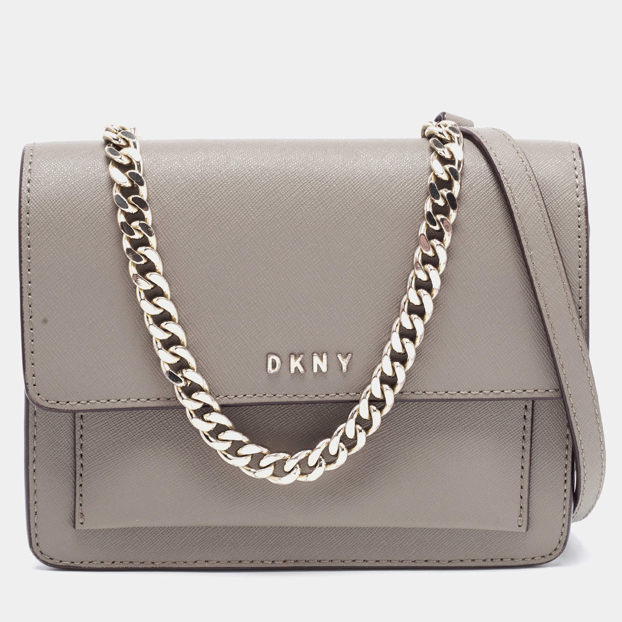 DKNY Beige Leather Flap Shoulder Bag
