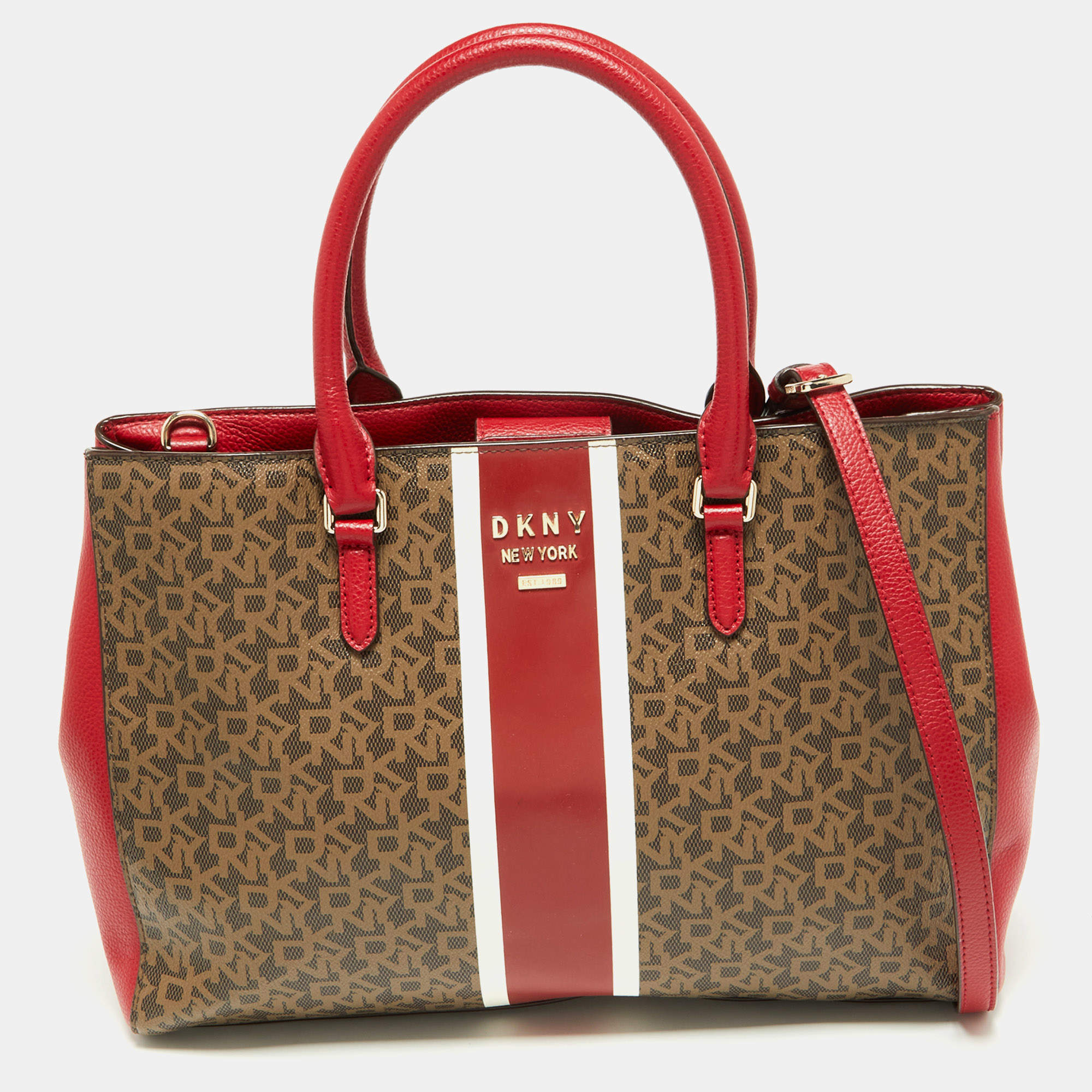 Pre Owned DKNY Tri Color Signature Coated Canvas and Leather Tote