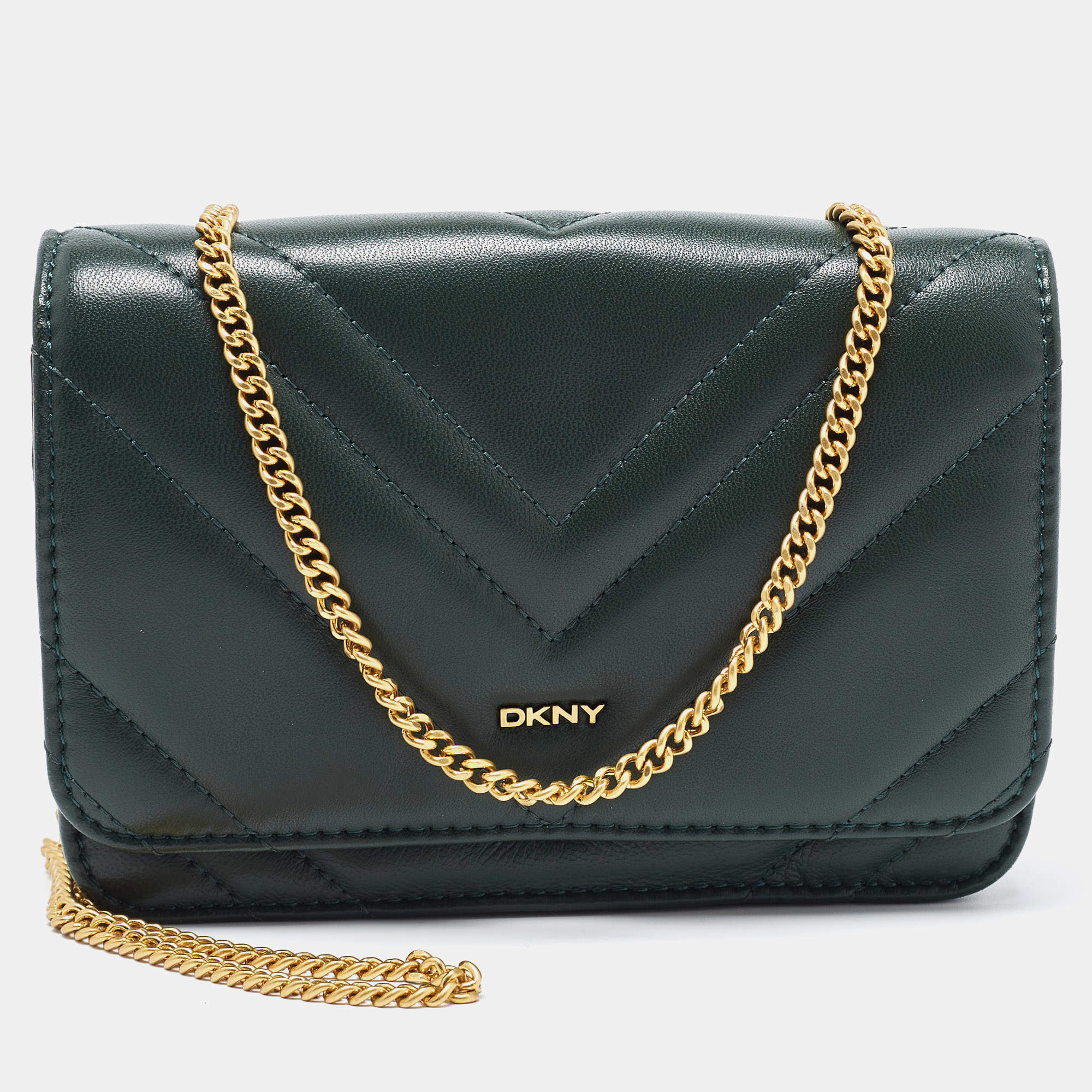 Pre Owned DKNY Green Quilted Leather Allen Chain Shoulder Bag