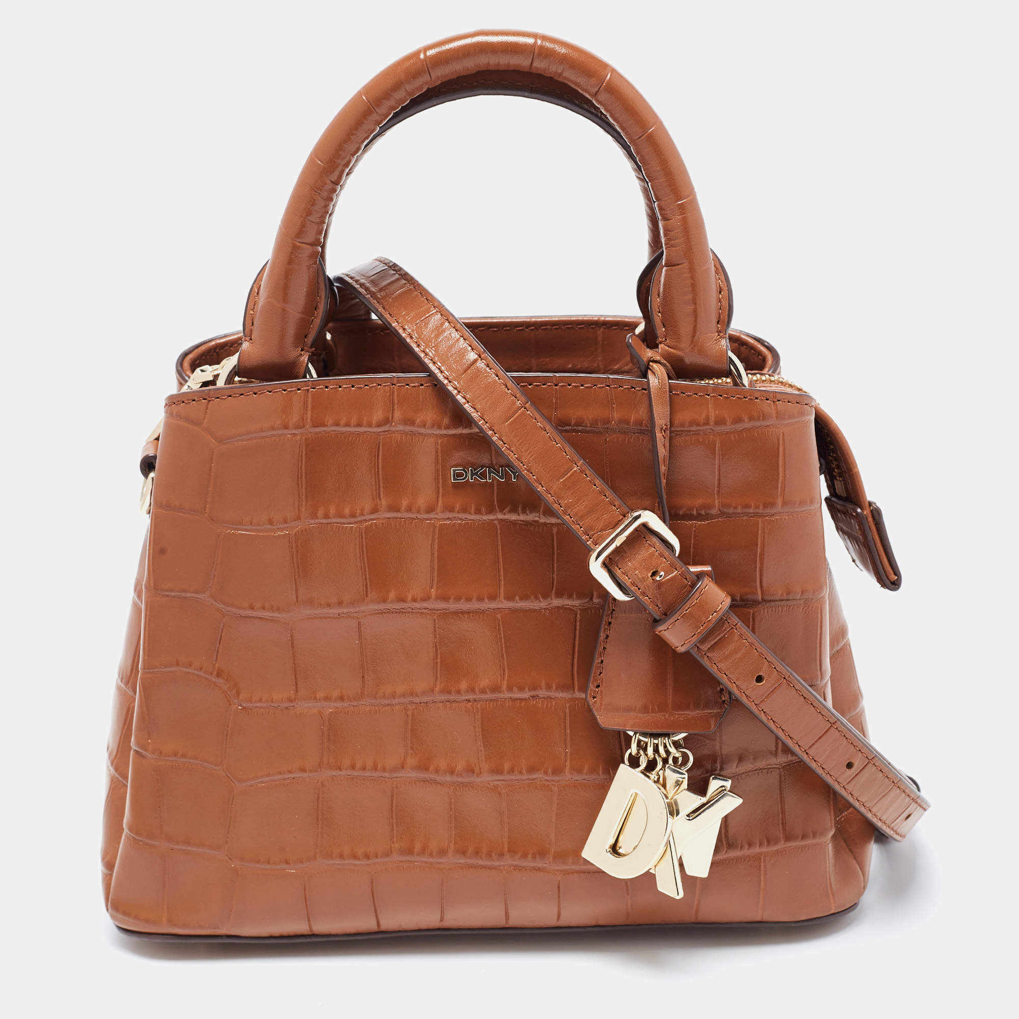 Pre Owned DKNY Brown Croc Embossed Leather Paige Tote