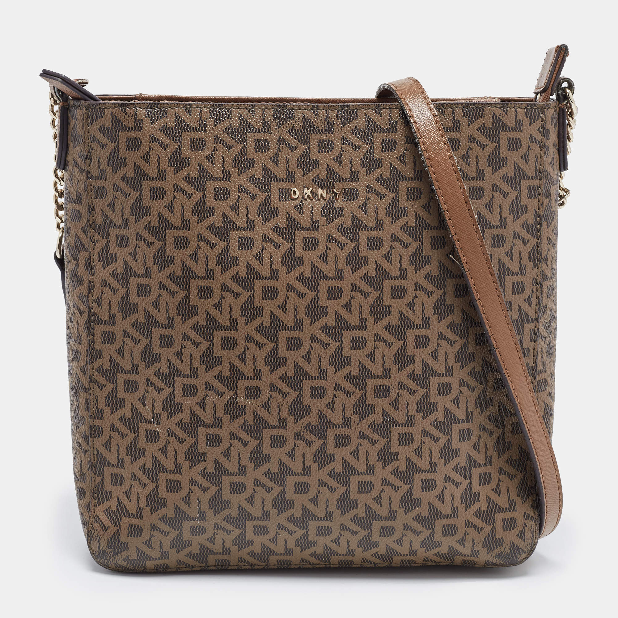 DKNY Brown Leather Crossbody Handbag Purse 