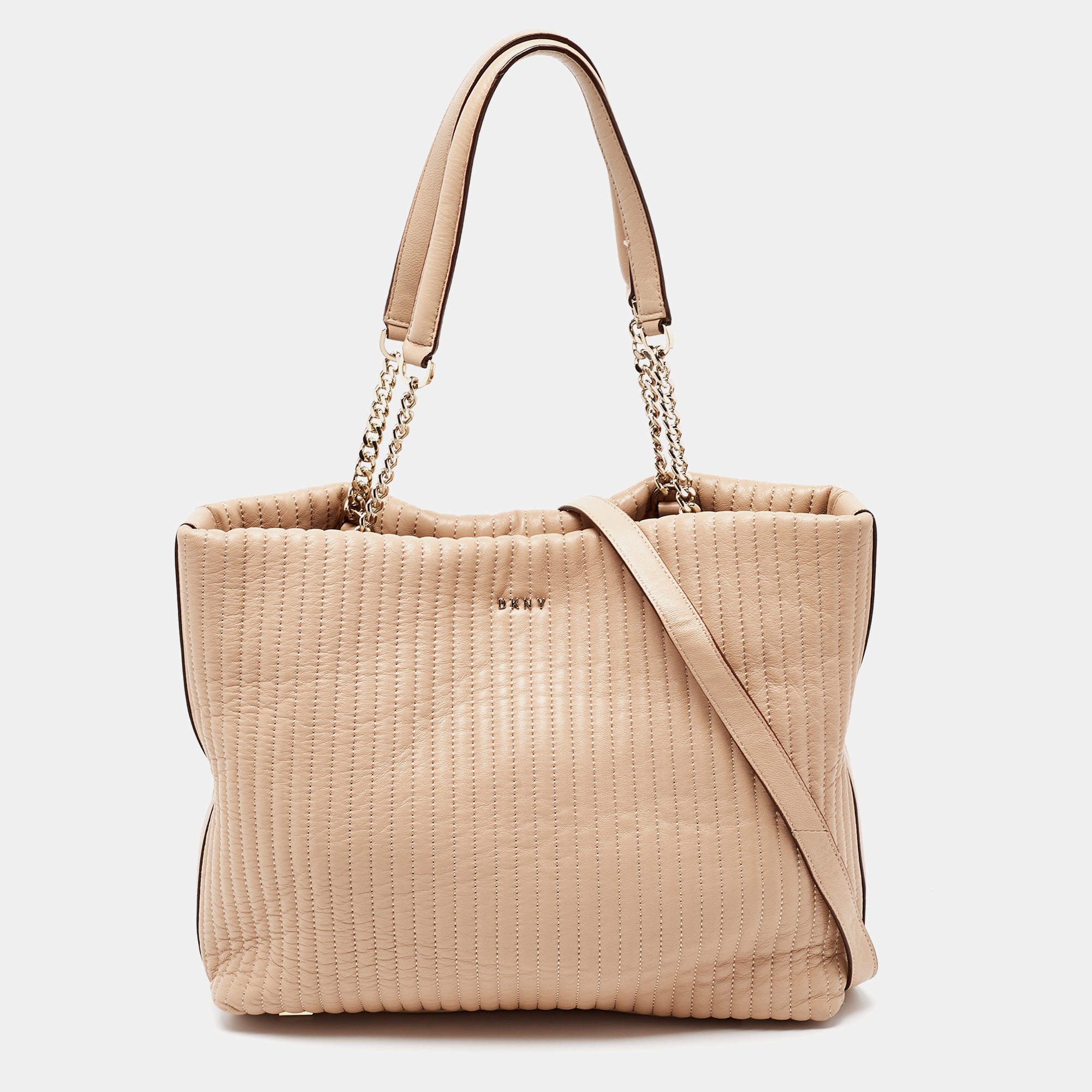 Pre Owned DKNY Beige Quilted Leather Chain Tote