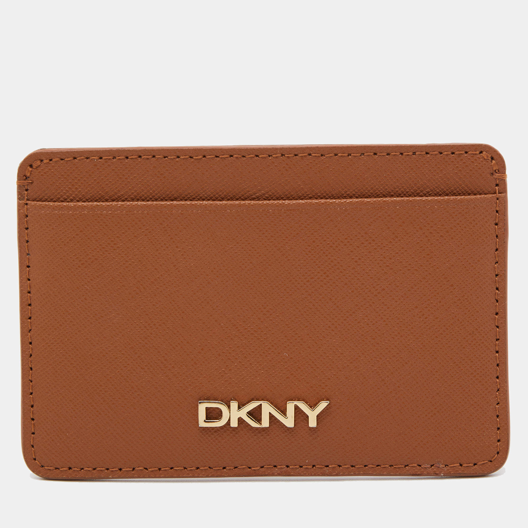 DKNY Tan Saffiano Leather Logo Card Holder