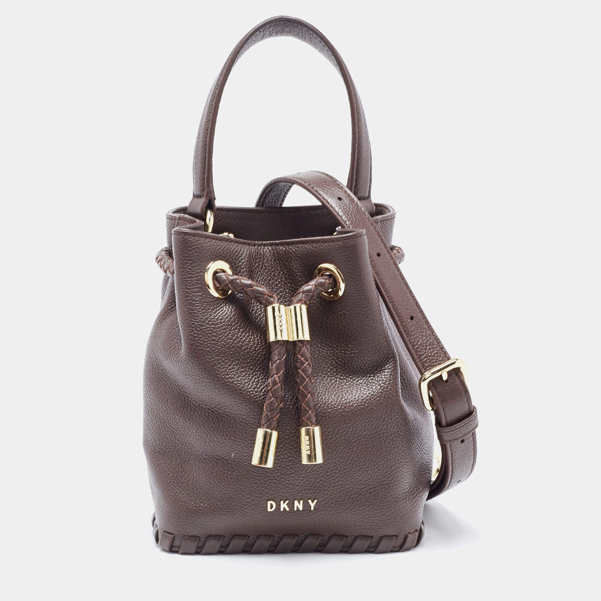 Pre Owned DKNY Dark Brown Leather Small York Winnie Bucket Bag