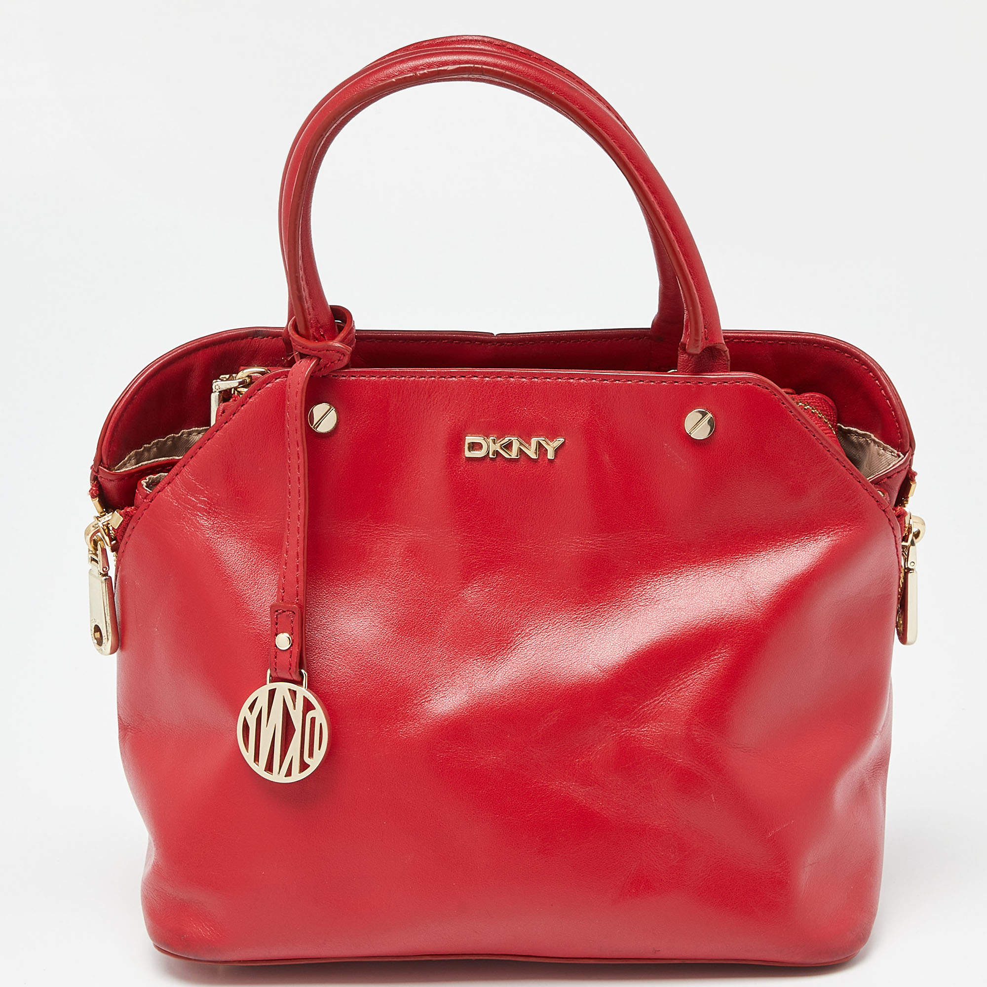 Pre Owned DKNY Red Leather Chelsea Top Zip Satchel