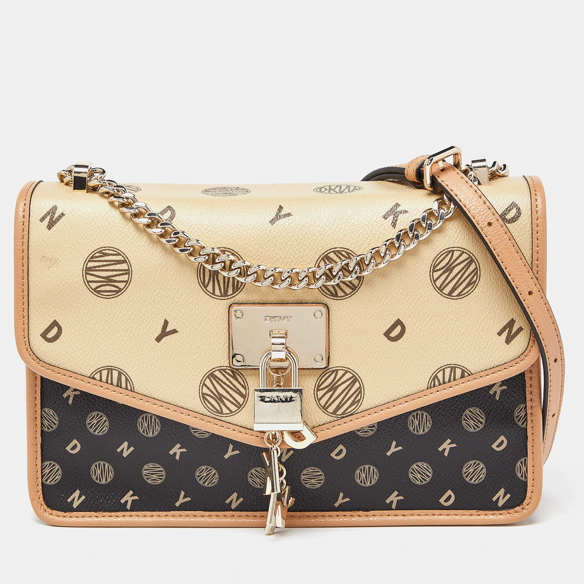 Pre Owned DKNY Tri Color Printed Coated Canvas and Leather Elissa Chain Shoulder Bag