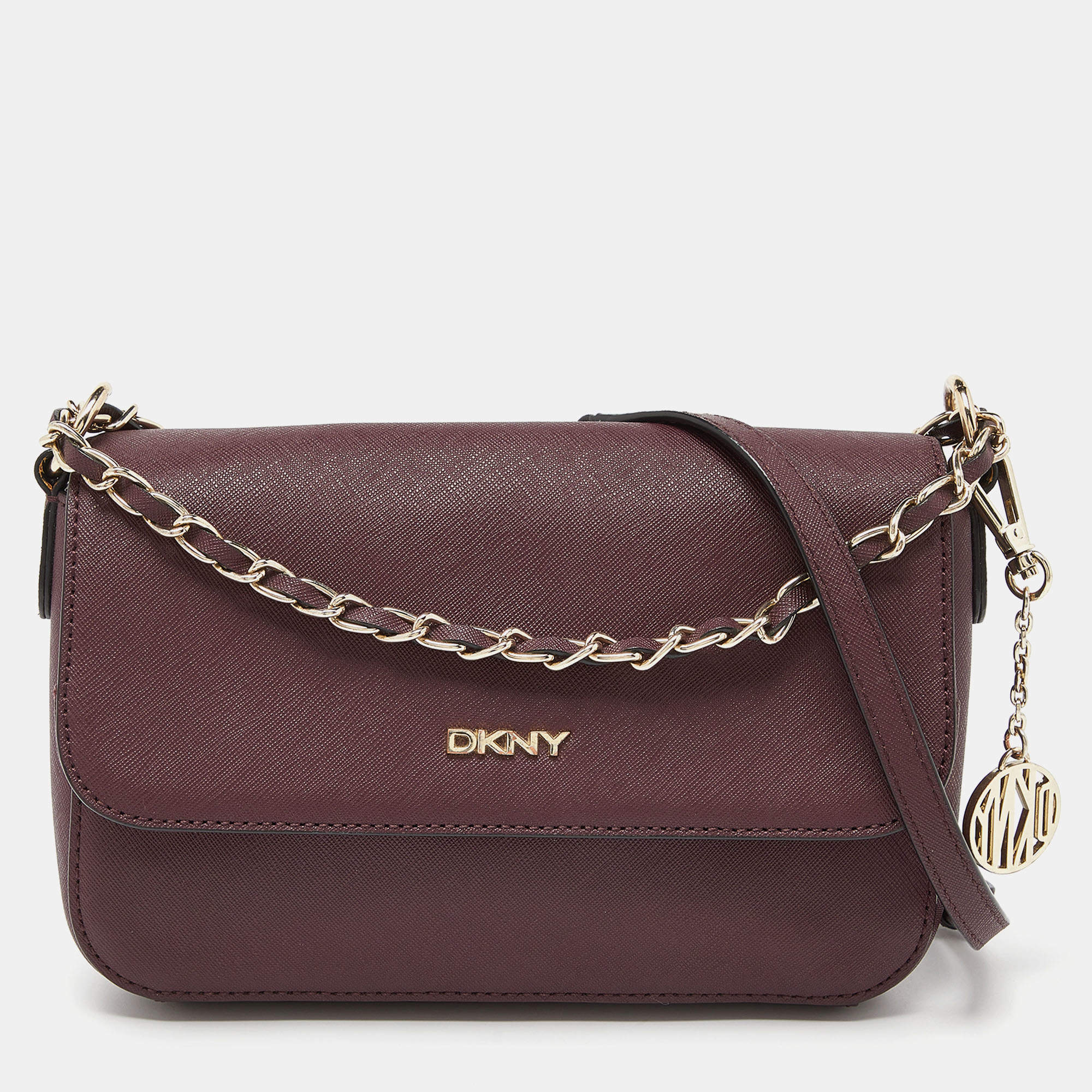 Pre Owned DKNY Burgundy Leather Bryant Flap Crossbody Bag