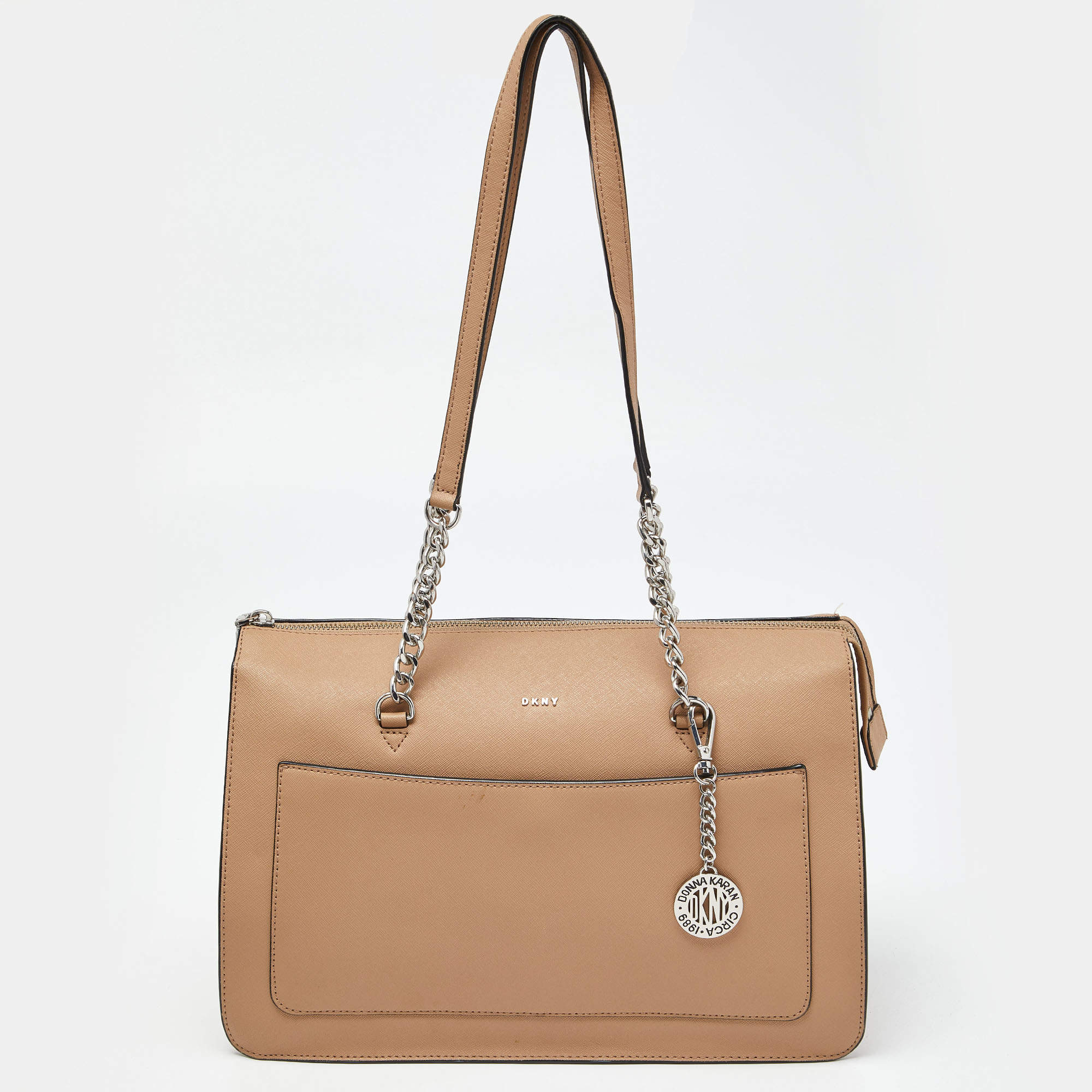 DKNY Beige Leather Large Bryant Chain Zip Tote Dkny TLC