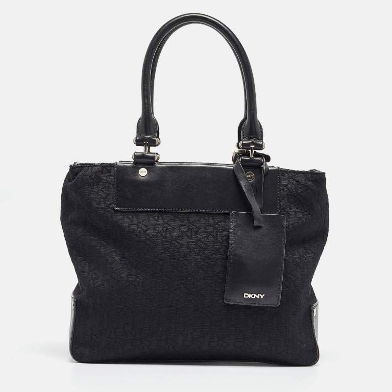 DKNY Black Monogram Canvas and Leather Tote