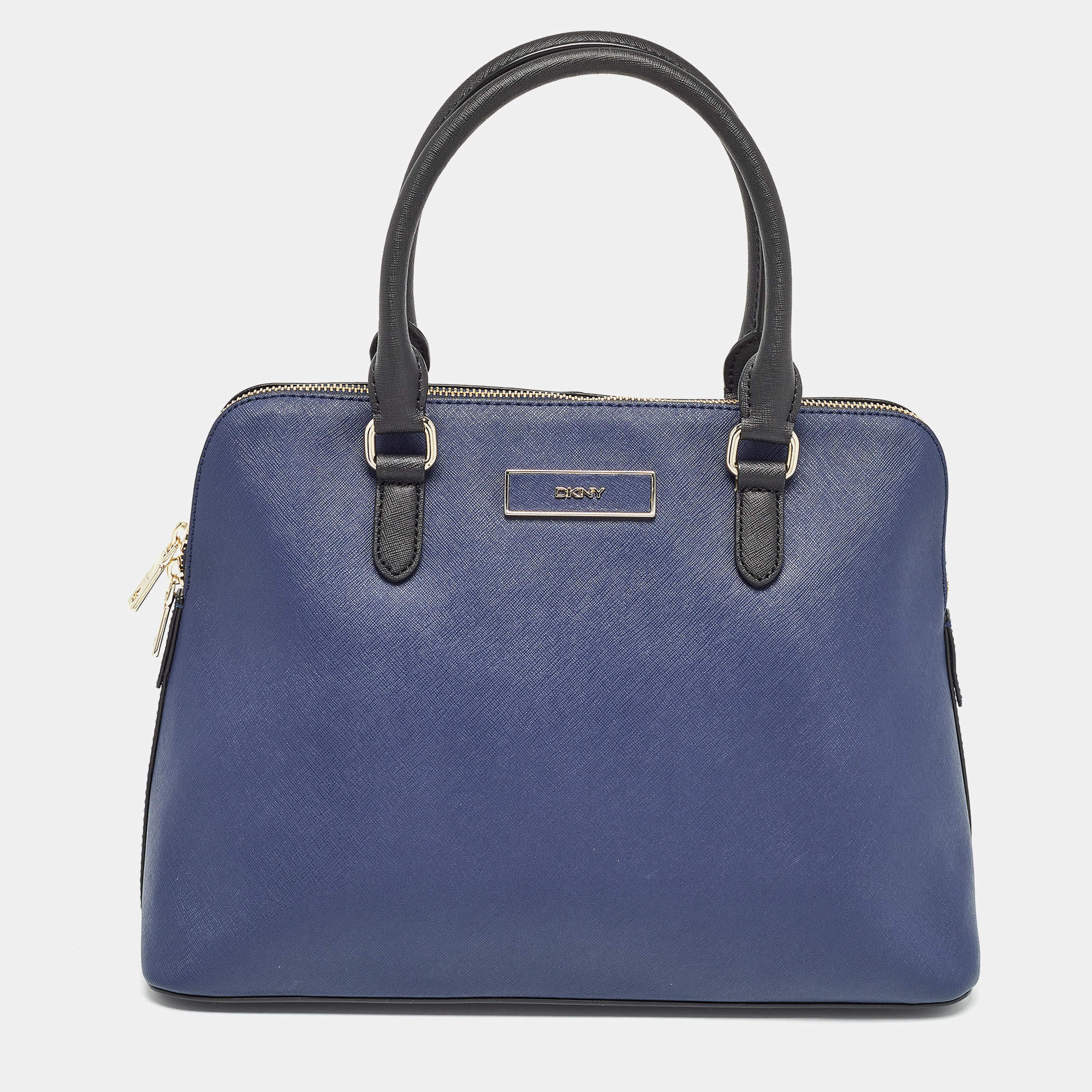 مملوكة مسبقًا DKNY Dark Blue/Black Leather Dome Satchel