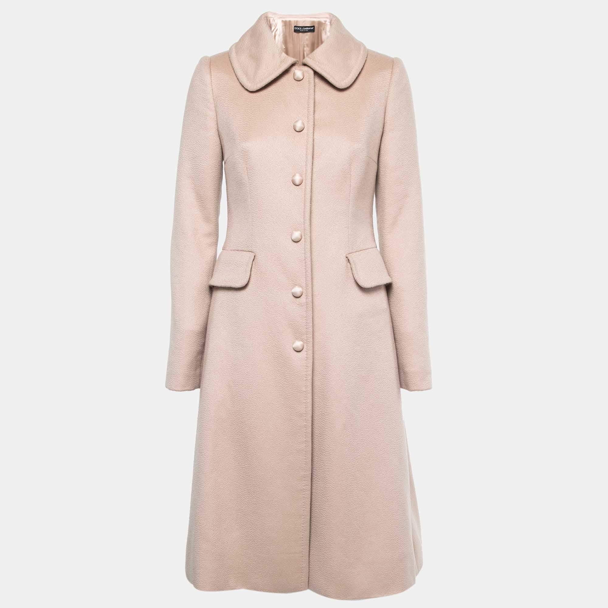 Pre Owned Dolce & Gabbana Beige Cashmere Single Breasted Mid Length Coat S