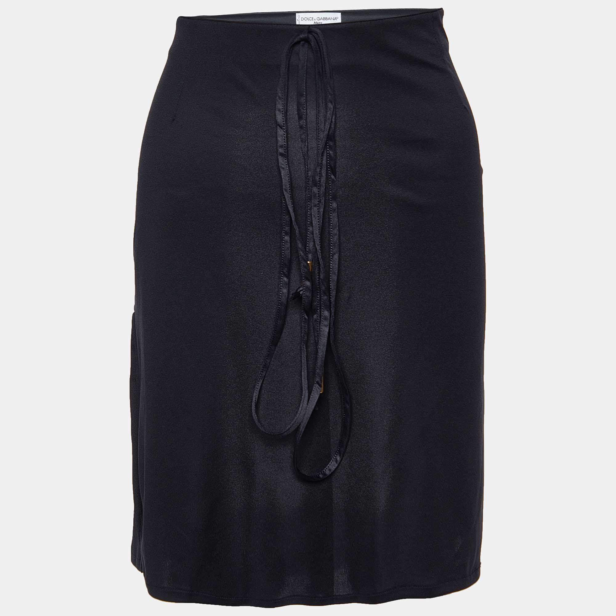 Dolce & Gabbana Mare Black Jersey Tie Detail Skirt XL