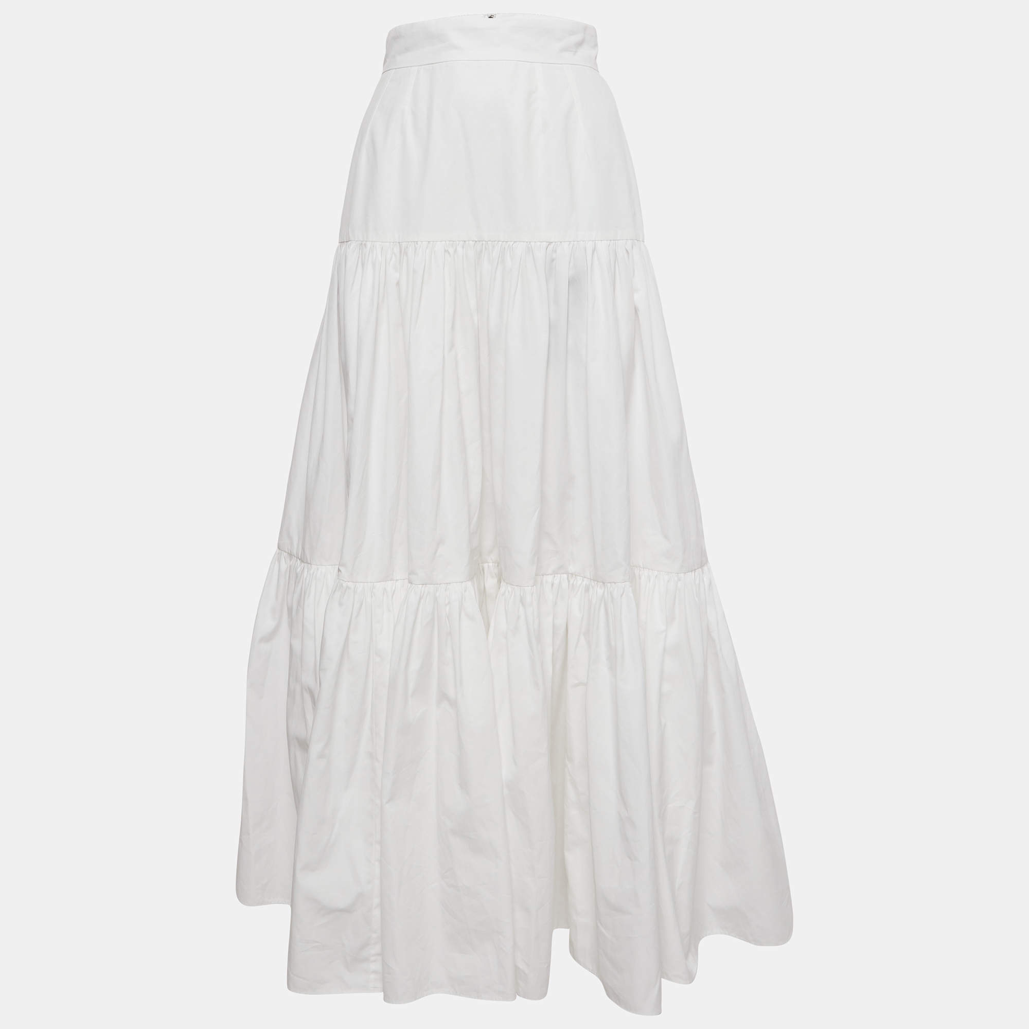 مملوكة مسبقًا Dolce & Gabbana White Poplin Tiered Maxi Skirt XS