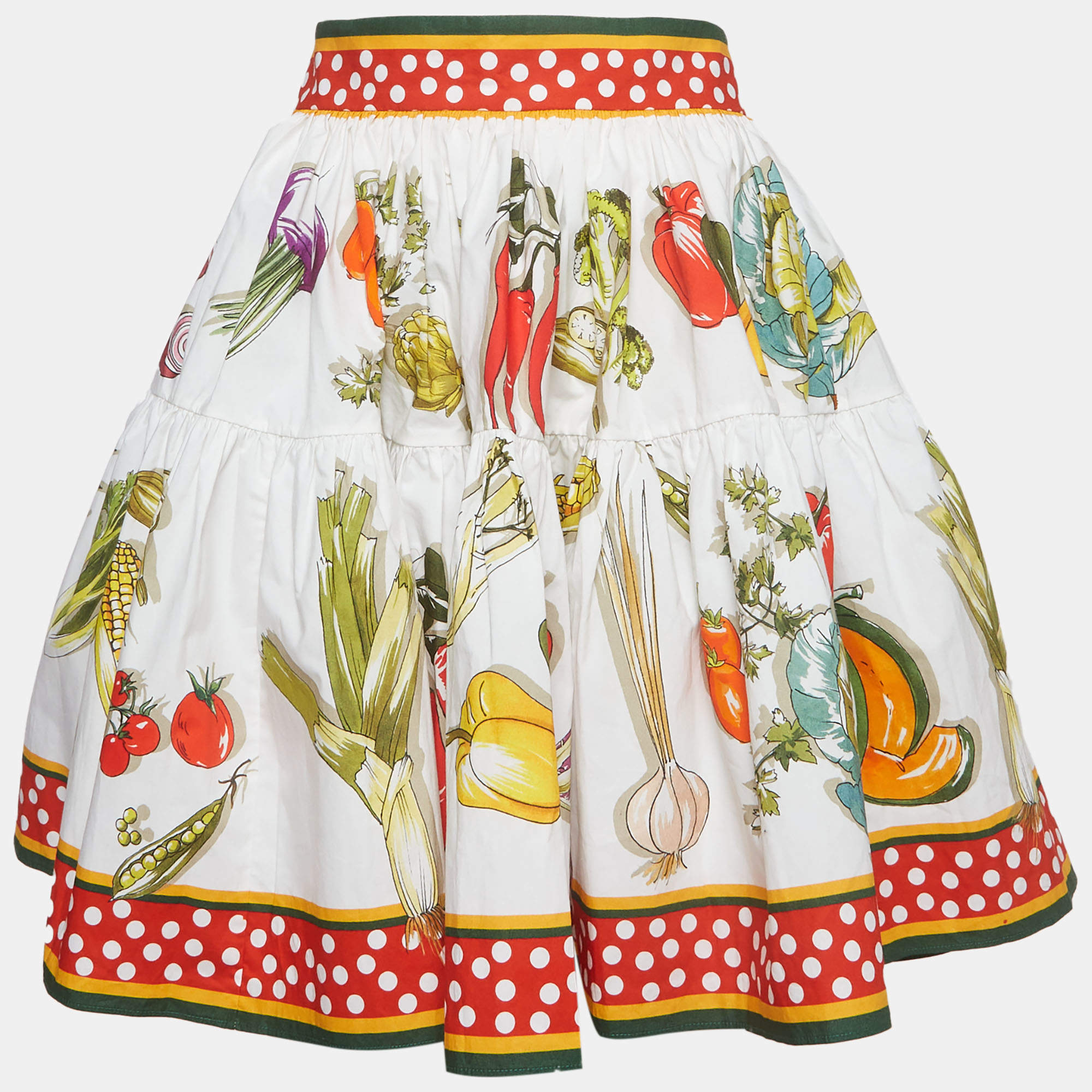 Pre Owned Dolce & Gabbana Multicolour Vegetable Print Poplin Circle Mini Skirt L