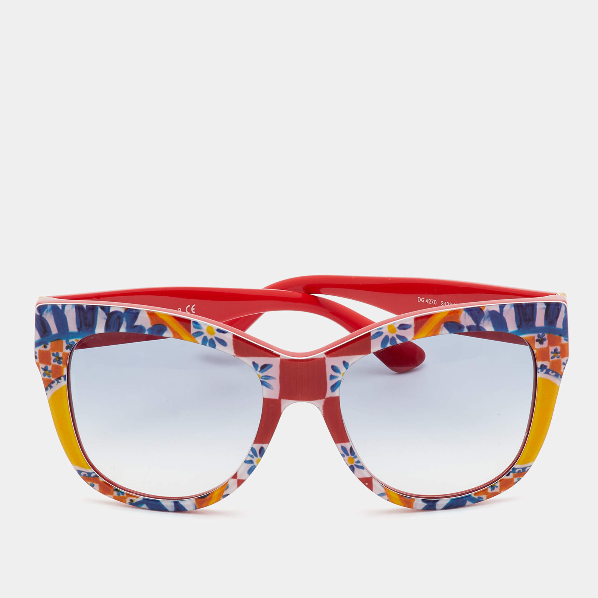 Pre Owned Dolce & Gabbana Sicily Mambo Print/Blue Gradient DG4270 Cat-Eye Sunglasses