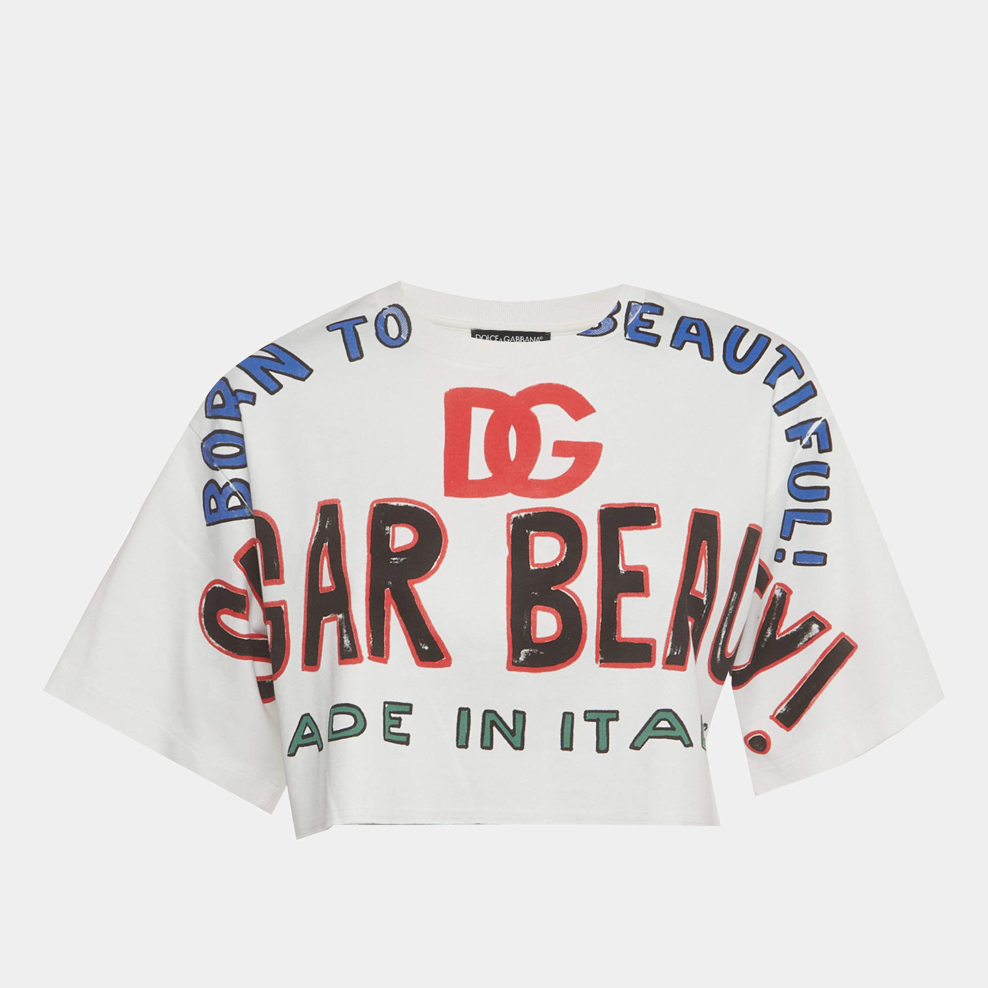 مملوكة مسبقًا Dolce & Gabbana White Logo Print Jersey Crop Top S