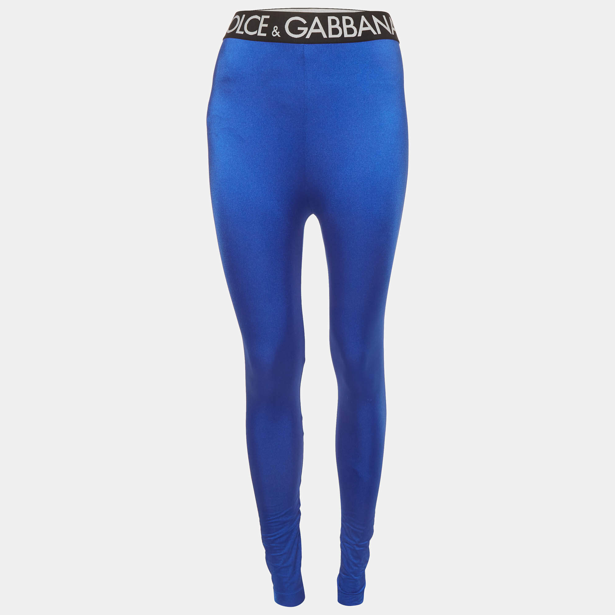 Pre Owned Dolce & Gabbana Blue Logo Band Technical Jersey Leggings S