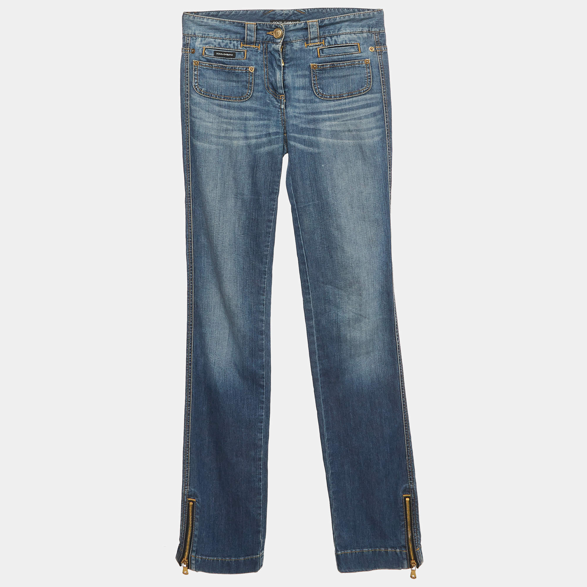 Pre Owned Dolce & Gabbana Blue Denim Low-Rise Jeans XXS/Waist 29"