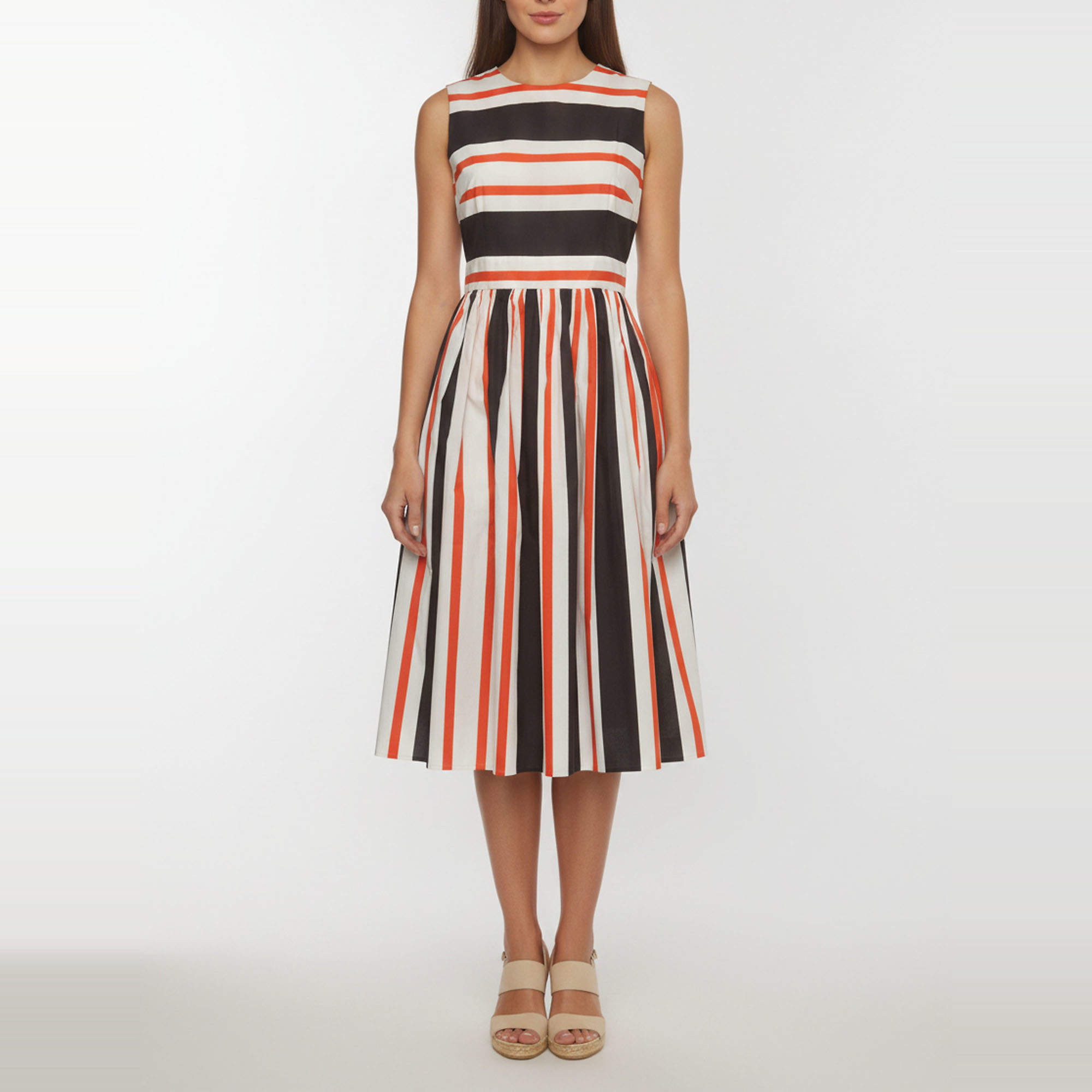 Pre Owned Dolce & Gabbana Multicolor Striped Cotton Cut Out Midi Dress M