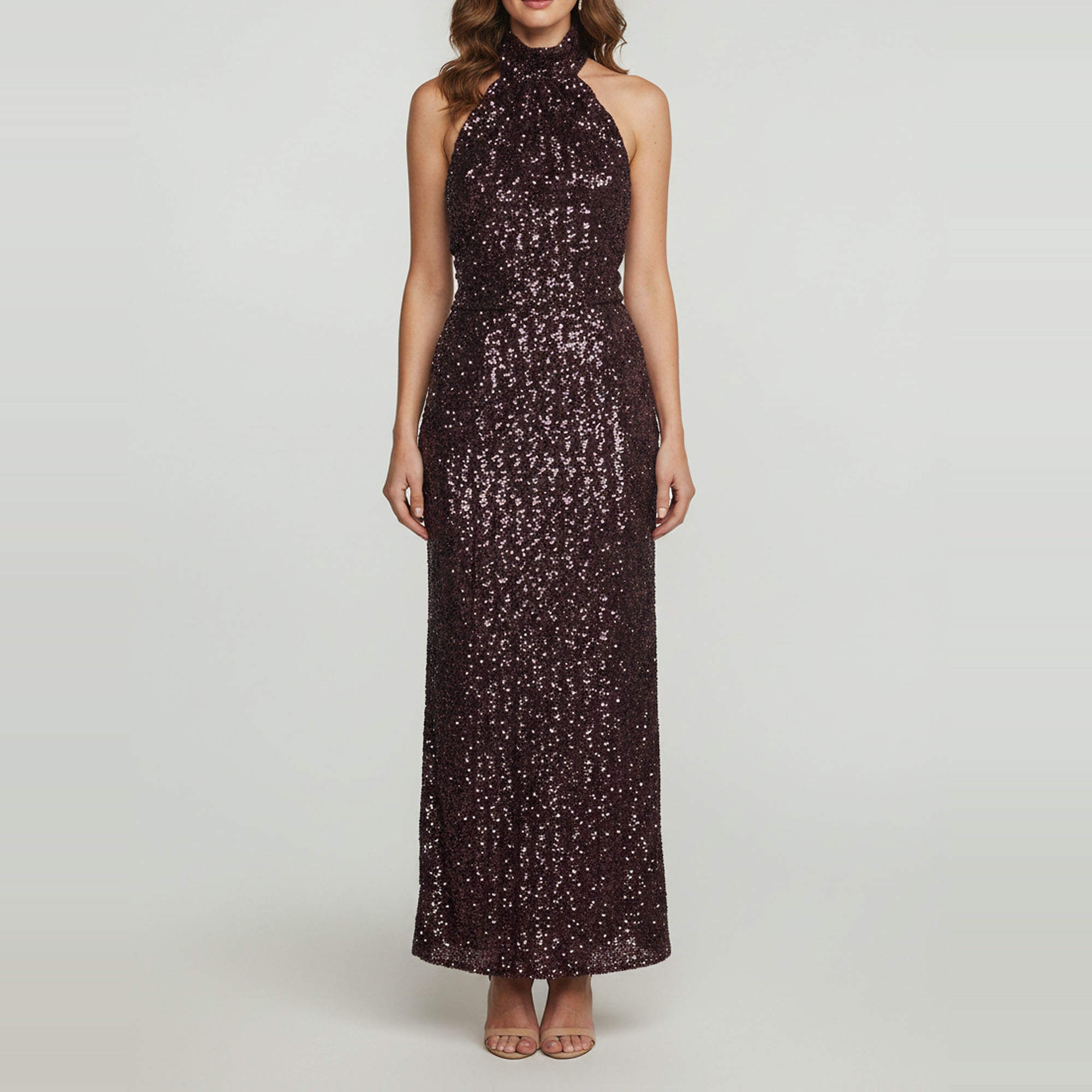 Pre Owned Dolce & Gabbana Purple Sequin Halter Neck Maxi Dress S