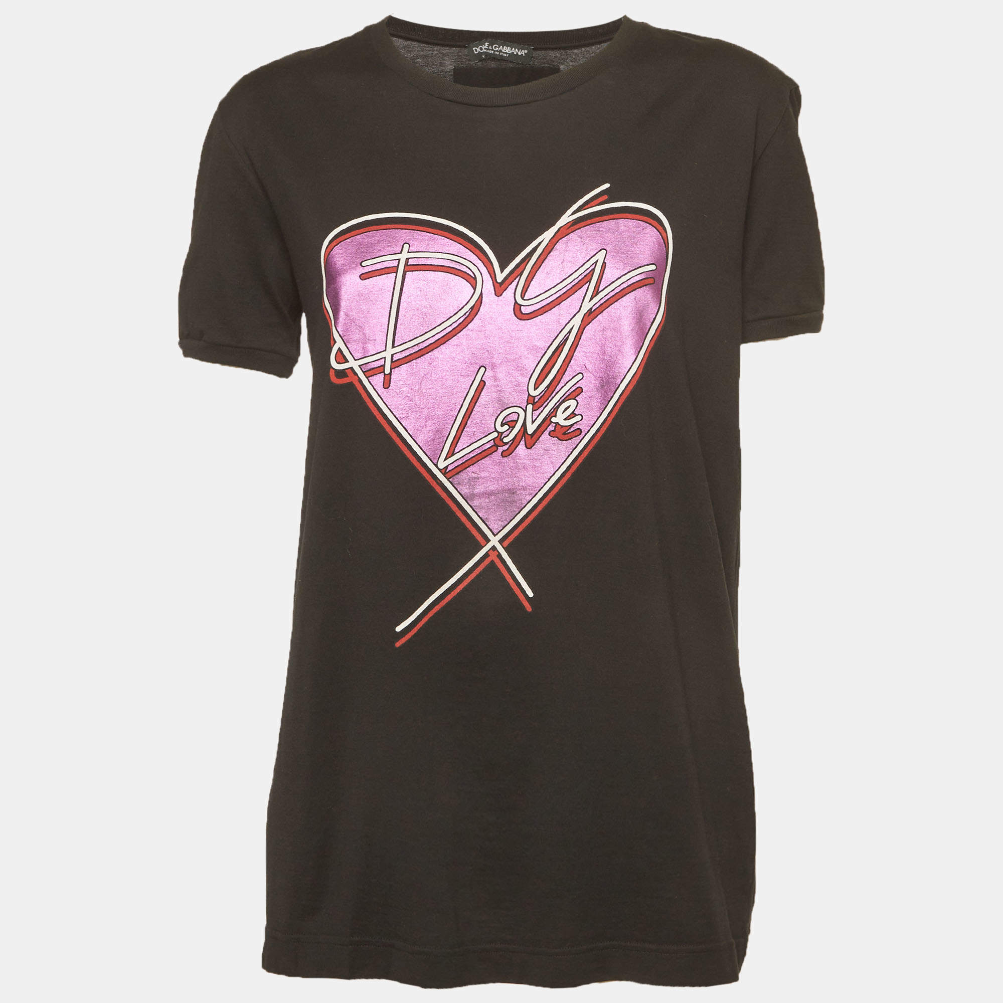Pre Owned Dolce & Gabbana Black DG Love Graphic Jersey T-Shirt S
