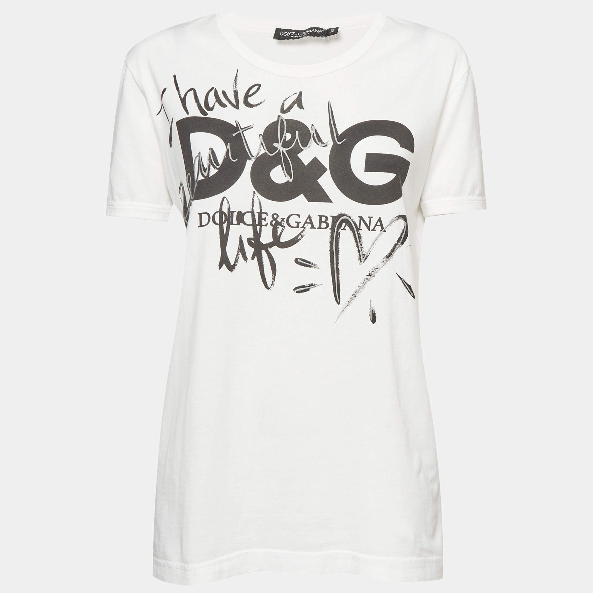 Pre Owned Dolce & Gabbana White I Have A Beautiful Life Graphic Jersey T-Shirt S